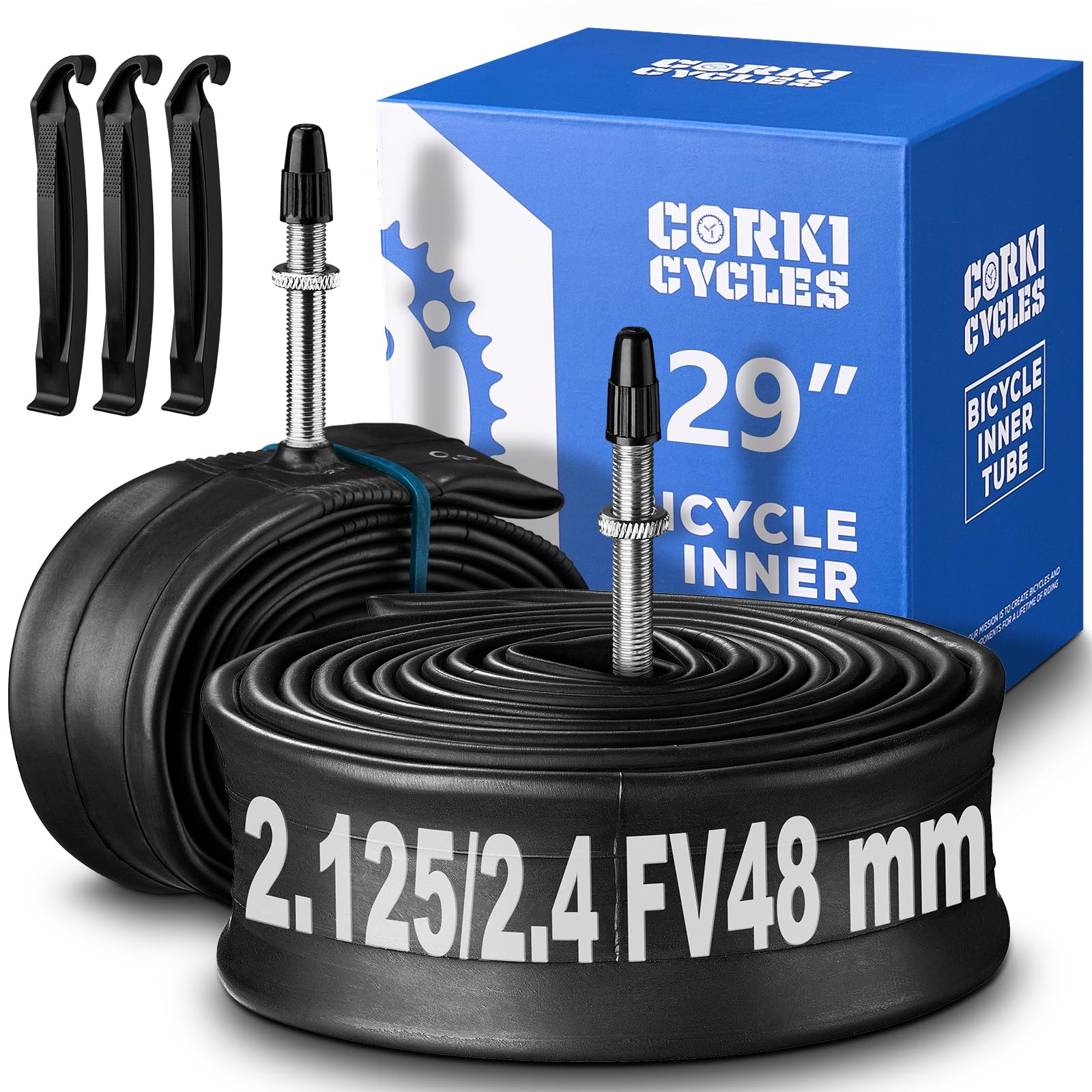 Corki 29 Inch Bike Tire Tube 29 x 1.75 1.95 2.0 2.1 2.125 2.2 2.25 2.3 2.35 2.4 Presta Valve 48mm Schrader Valve 32mm Butyl Rubber 29 Mountain Bicycle Inner Tube 2-Pack