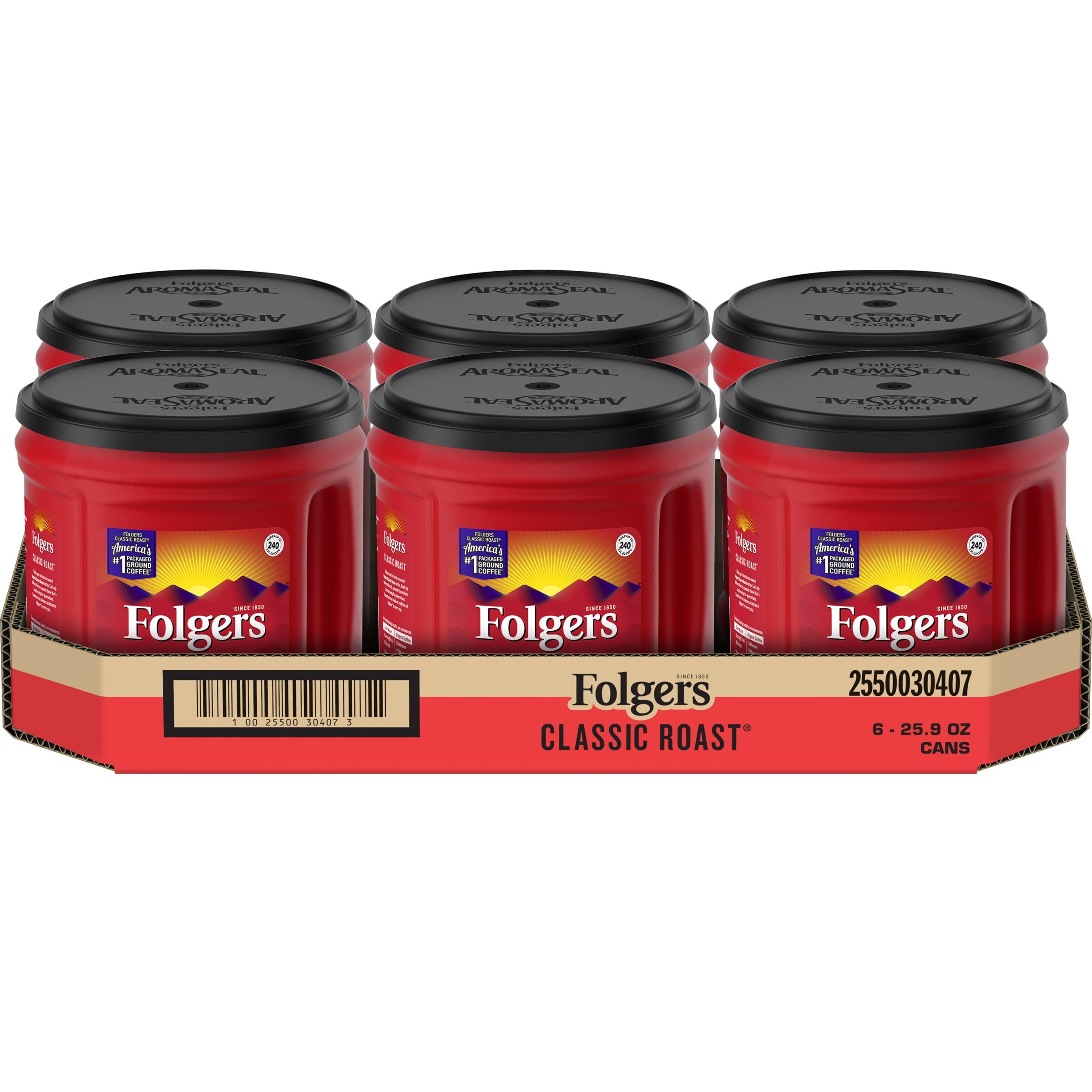 (BB:6/2/25)(incomplete ) Folgers Classic Roast Medium Roast Ground Coffee, 25.9 Ounces (Pack of 6)