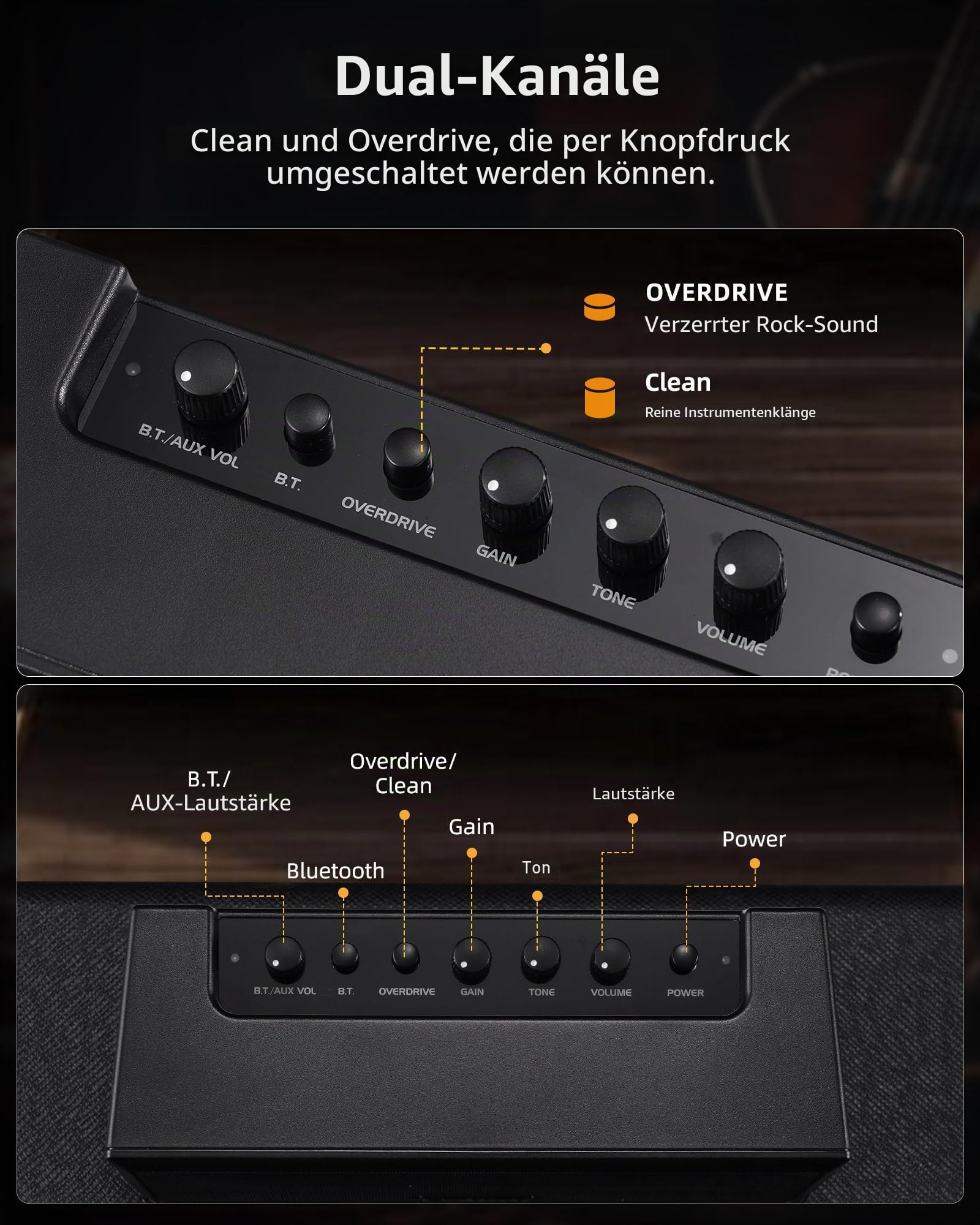 LEKATO Mini-Gitarrenverstärker Kleiner E-Gitarrenverstärker 5W Tragbar, Übungsgitarre Combo Amp (Schwarz)