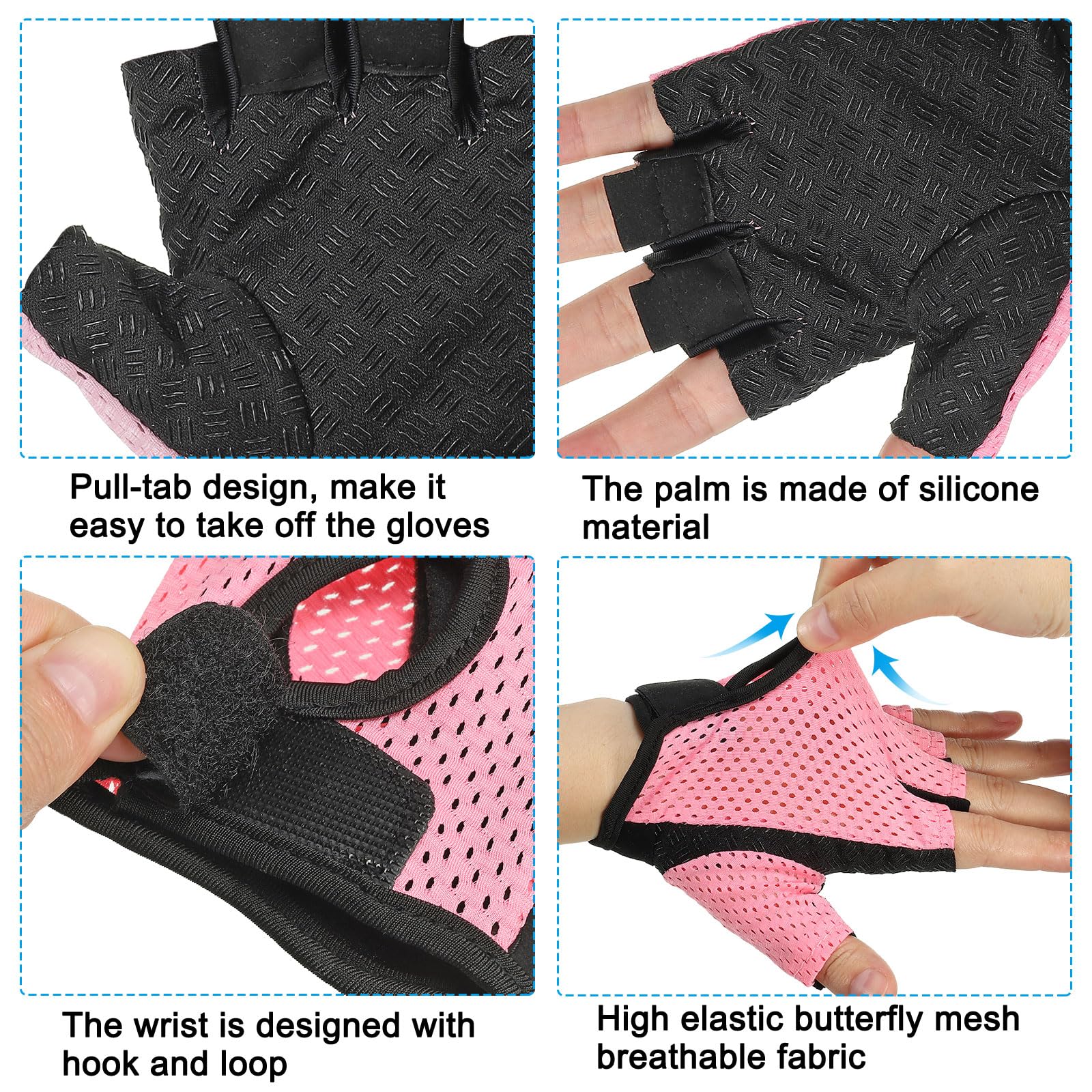 PATIKIL Fishing Gloves, 1 Pair Breathable Fingerless Sun Protection Gloves for Men Women Rowing Kayaking Cycling Hiking, Pink (M Size) - Image 4