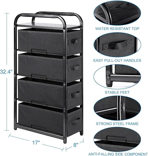 Miniatura 3 de MAX Houser 4 Drawer Narrow Dresser Fabric Storage Tower Vertical Slim Storage Chest Organizer Nightstand Side/End Table Small Standing Organizer