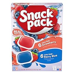 Snack Pack Strawberry & Berry Blue Flavored Juicy Gels, Lunchbox Snack, 12 Count Snack Cups