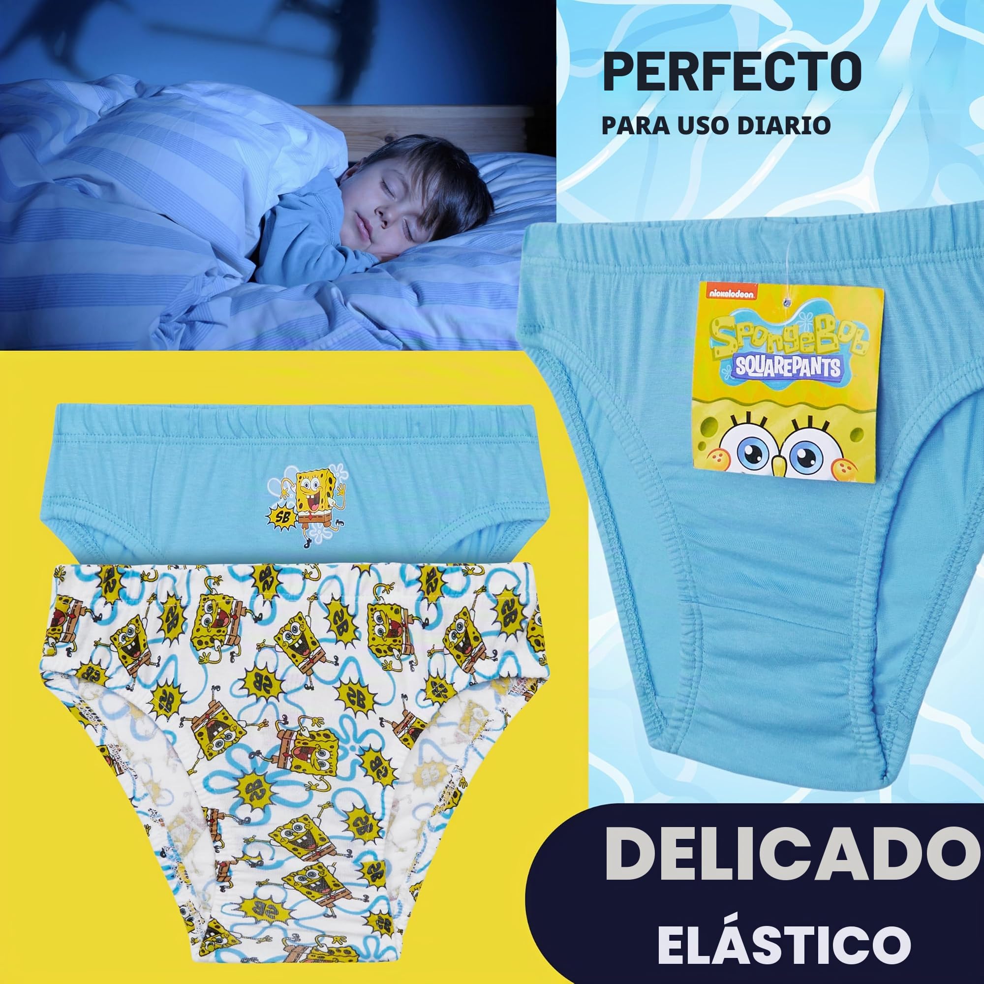 SpongeBob Squarepants Bob Esplonja Transpirables Calzoncillos de 100% Algodón para Niño - Paquete de 5