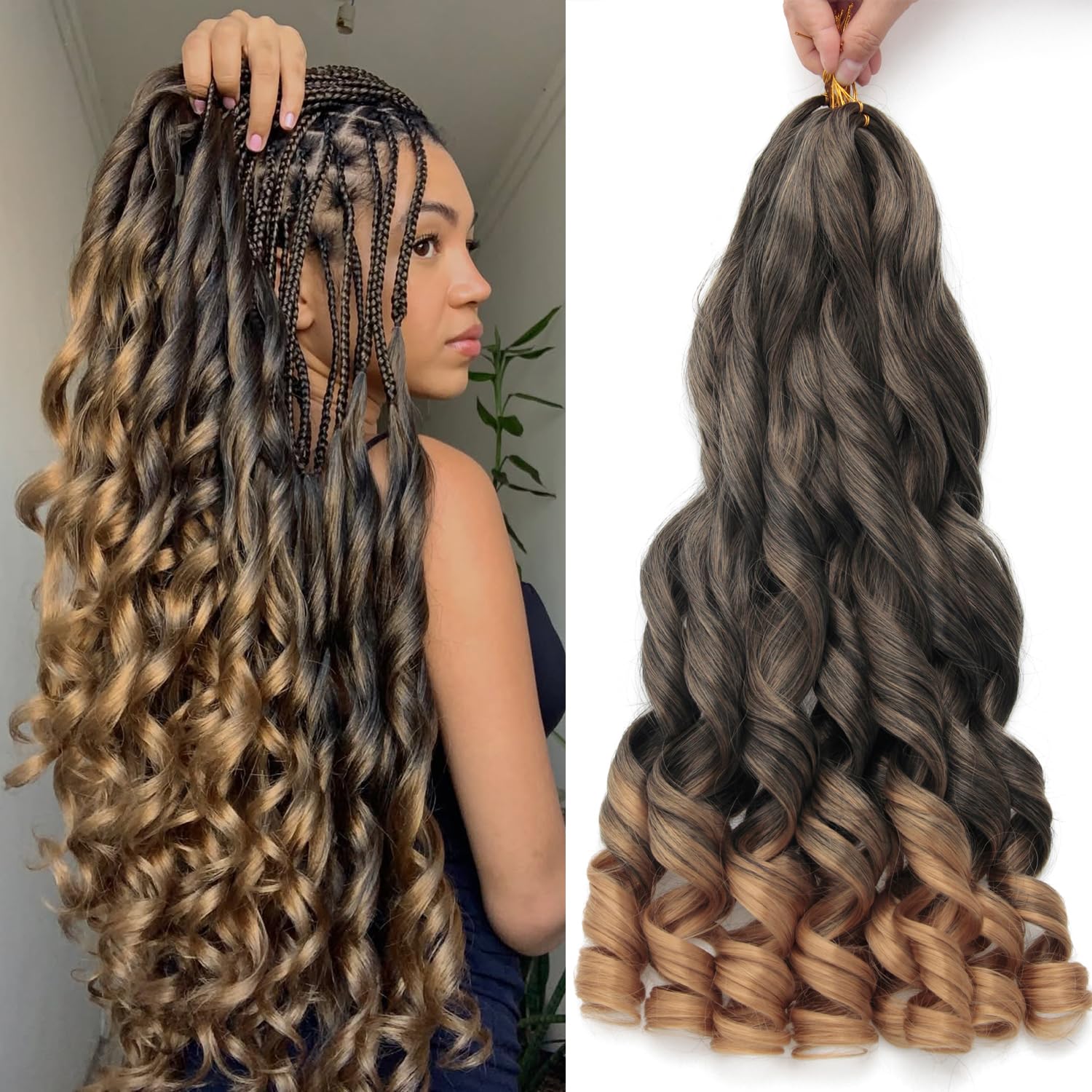 French Curl Braiding Hair 24Inch 8Packs French Curl Crochet Braids Short Curly Crochet Hair Skin-friendly Bouncy Synthetic knotless Braiding Extensions (1B/27, 24inch)