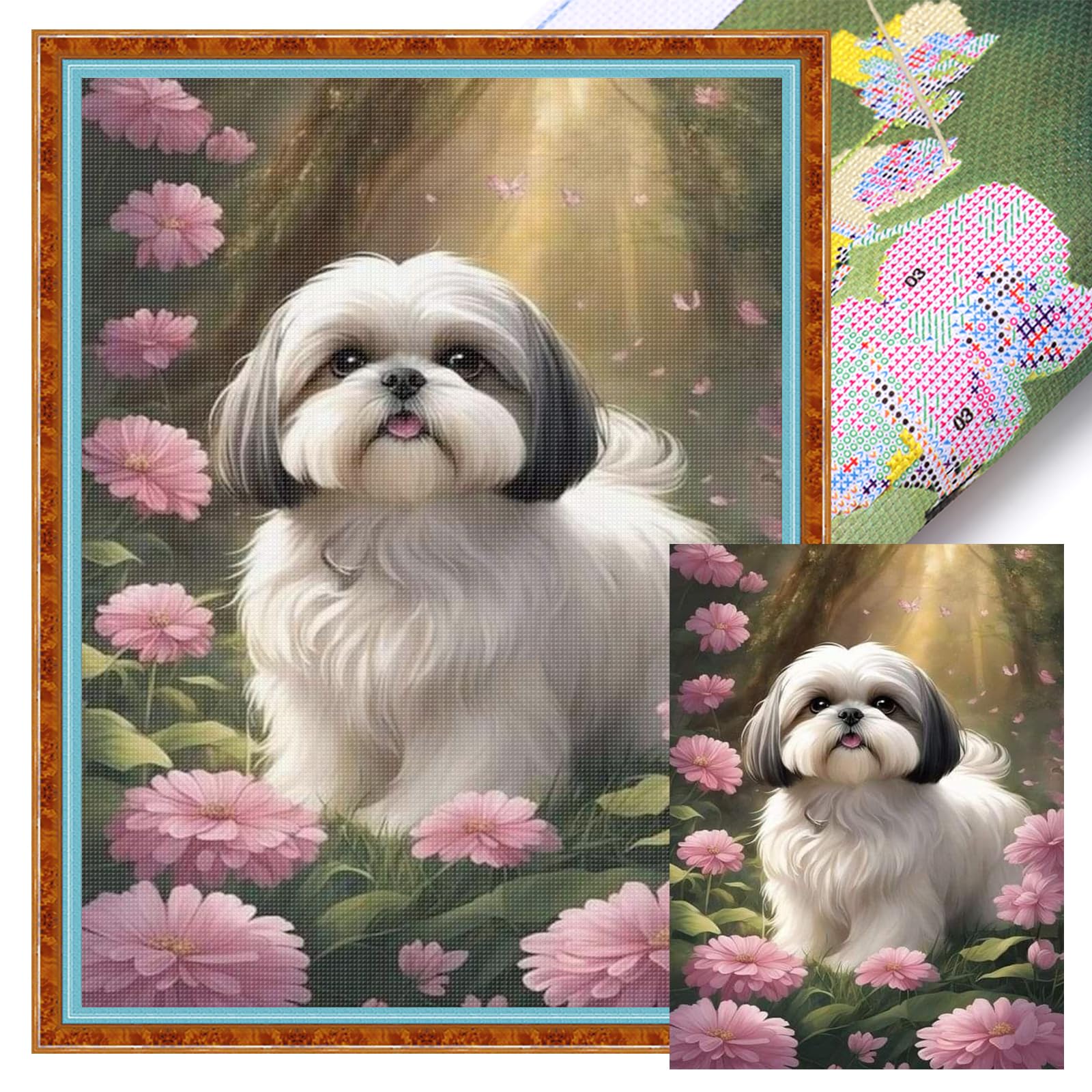 Poetrydraw 11Ctacc-12357__C__40x55 Shih Tzu Full 11Ct Diy Stamped Cross Stitch Kits 40X55cm For Adults Home Decor (11Ctacc-12357 C 40X55)