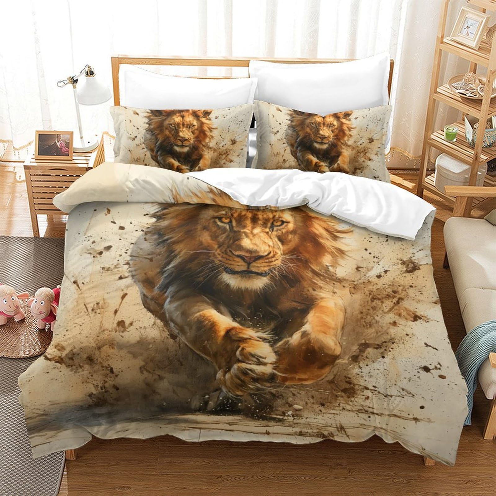 Housse de couette lion fermeture éclair parure de lit double 200x200