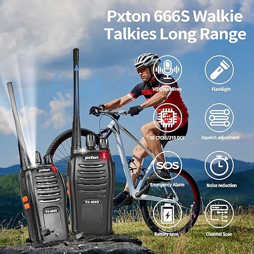 Miniatura 2 de pxton 666S walkie talkies de largo alcance recargable para adultos con auriculares y batería de iones de litio, radios de 2 vías con reducción de