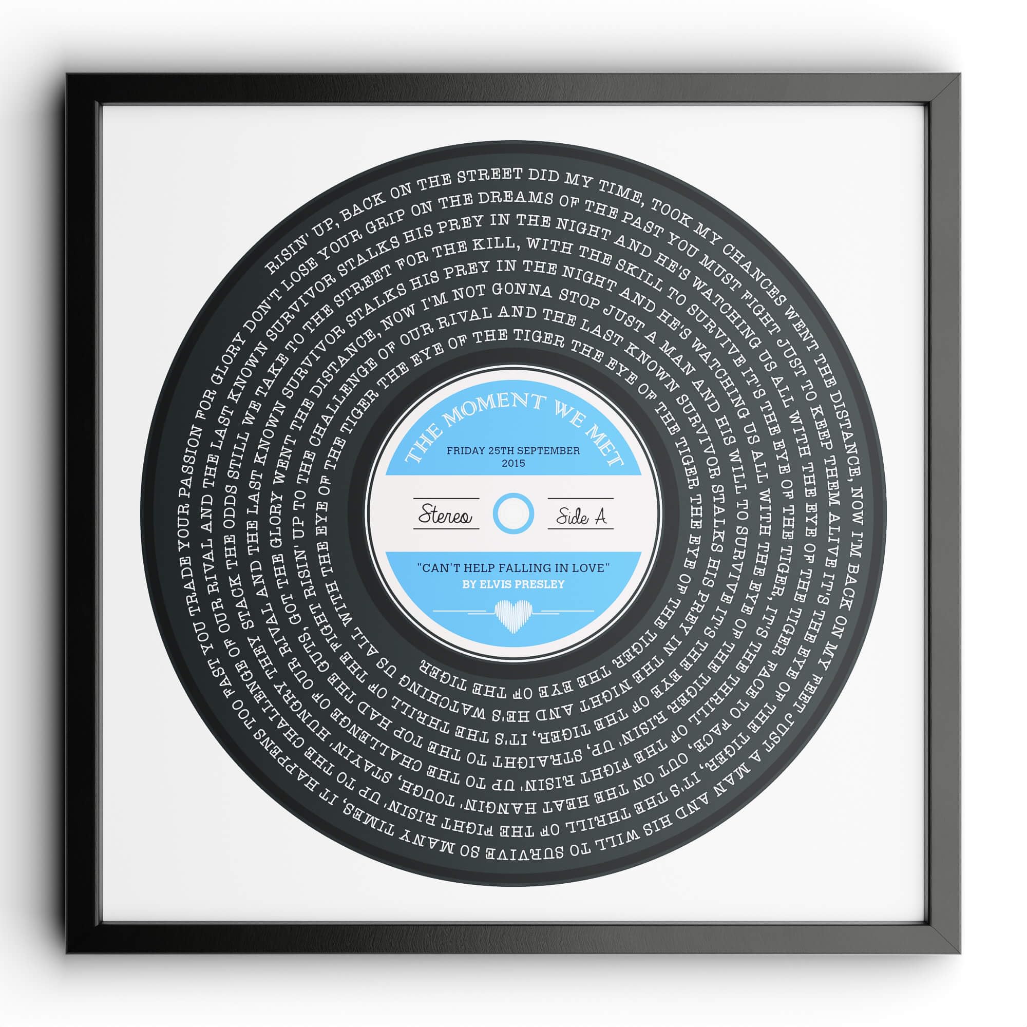 Personalised Vinyl Record Song Lyrics Poster - Custom Wedding Anniversary Birthday Keepsake Gift - Valentines Unique Vinyl Print - Dad Gifts - Upload Any Photo (Design 2 - Classic, Square)