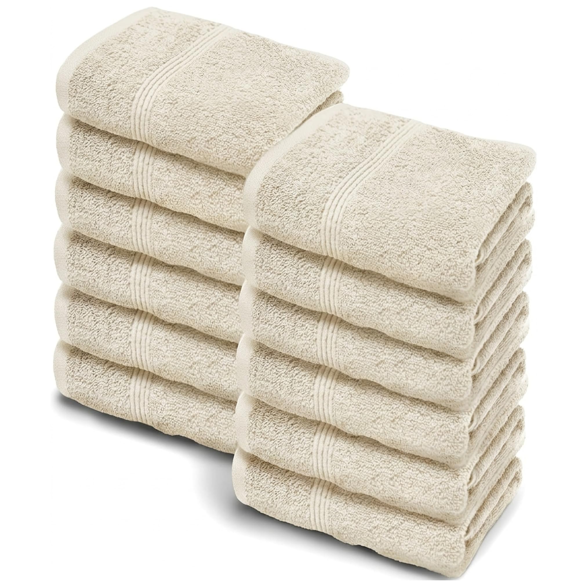 Makooz Premium Face Flannels Pack of 12-500GSM 100% Egyptian Cotton Towel Set - Quick Dry Absorbent Wash Cloth - Easy Drying Kitchen and Bath Flannel for Home Spa & Professional Use - 30x30CM Cream