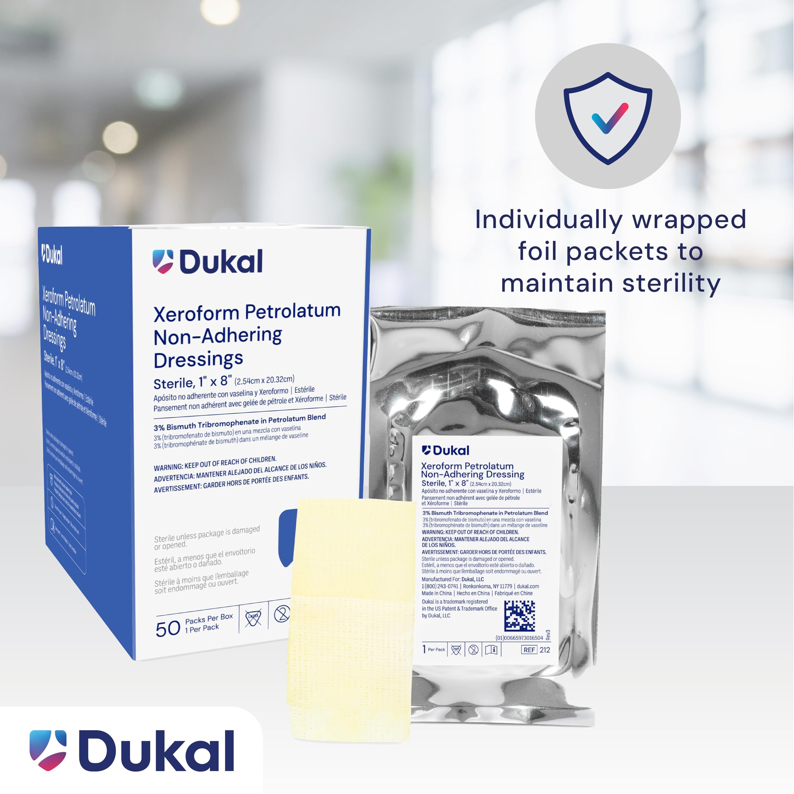 Dukal Xeroform Petrolatum Gauze, Sterile, 1" W x 8" L (Box of 50), 212 — Amazon image 6