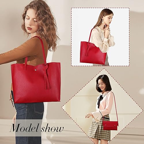 Miniatura 6 de Bolso de hombro de piel sintética para mujer, bolso de mano con borla de gran capacidad