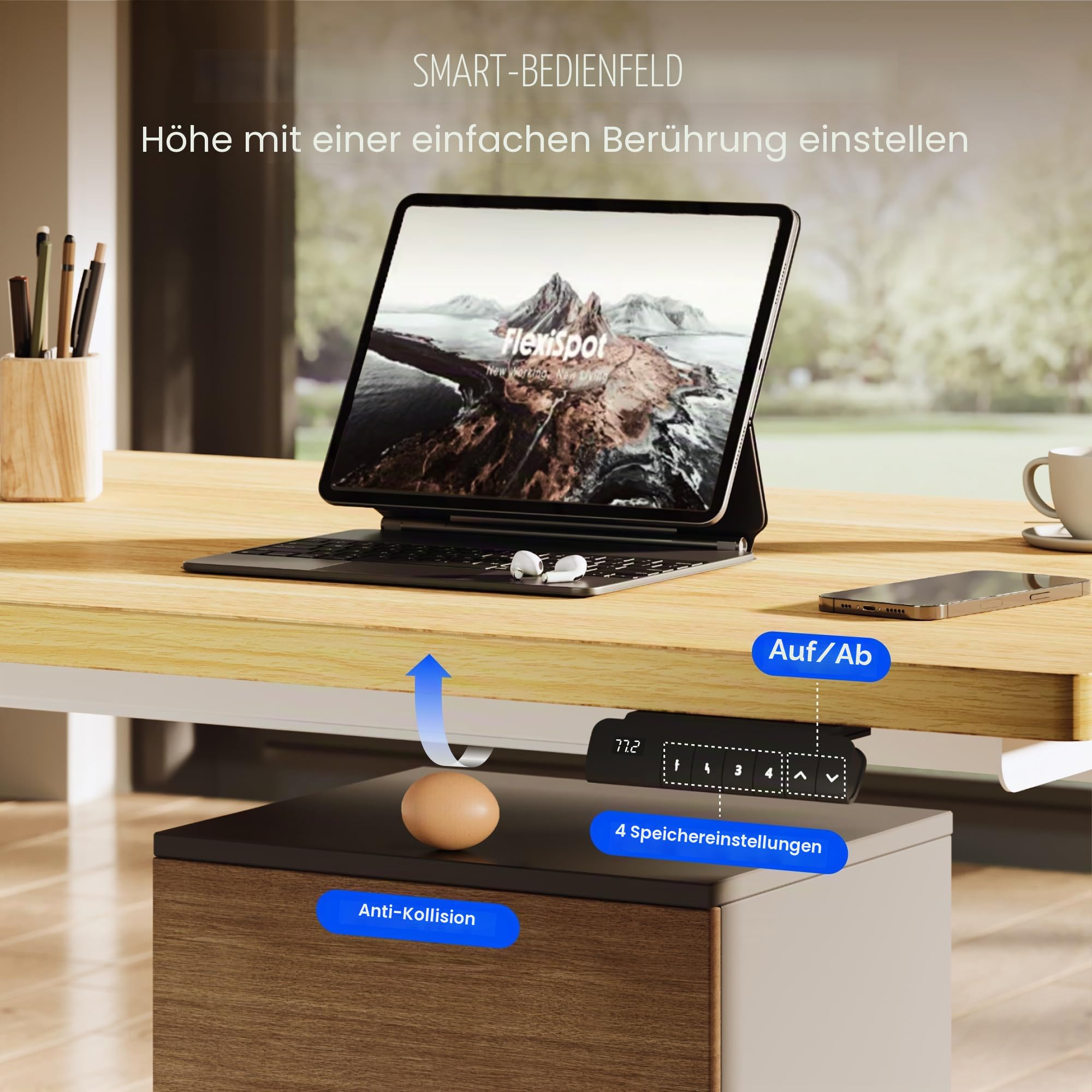 FLEXISPOT Höhenverstellbarer Schreibtisch elektrisch 140×80 cm mit Dualmotor & 3-stufigem Gestell – Ergonomischer Standing Desk für Büro & Home Office, 100 kg Tragkraft, leise <50 dB