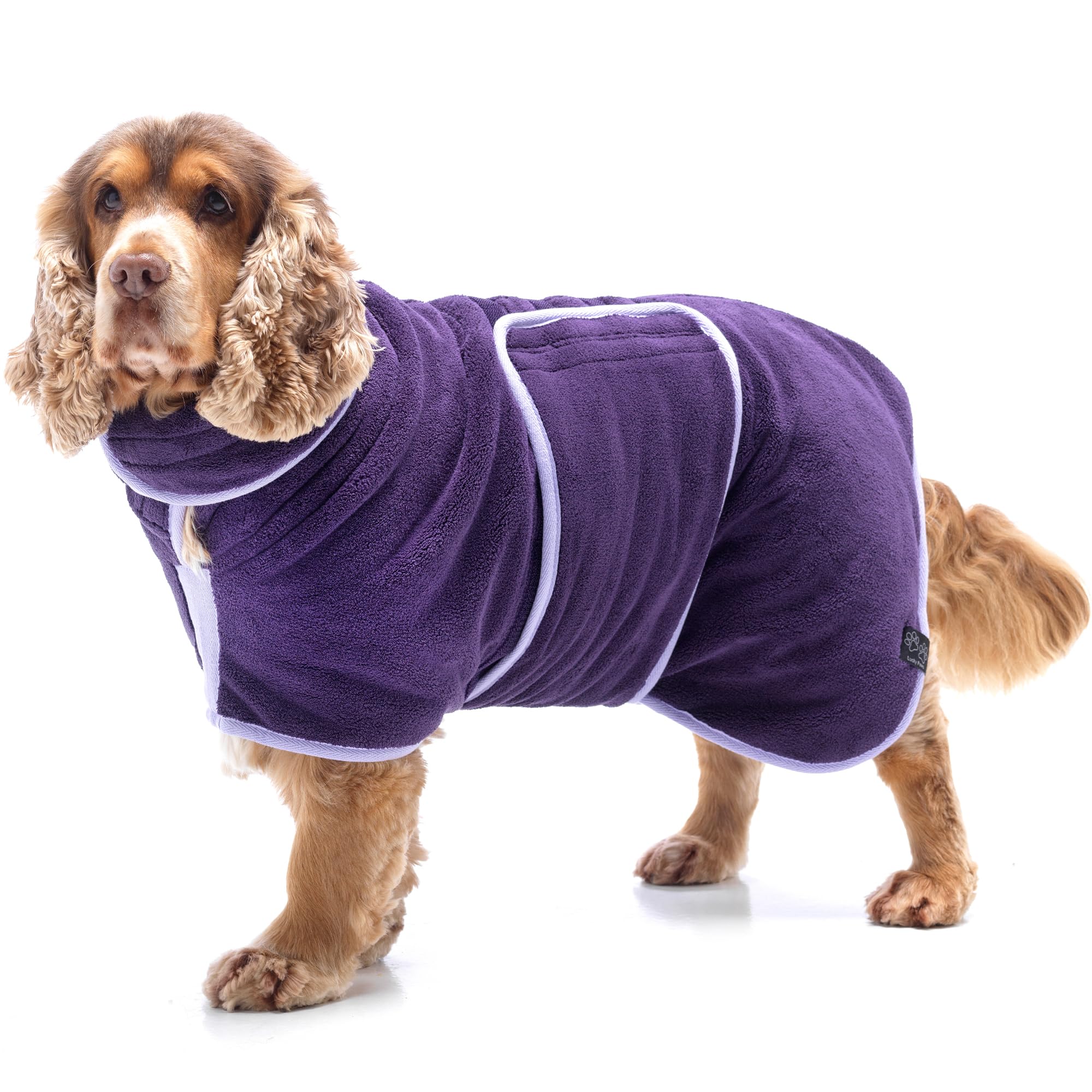 Lucky Paws® Płaszcz do suszenia psa w Wielkiej Brytanii, luksusowy dwuwarstwowy ręcznik dla psa, susz swoje psy w kilka minut, bardzo chłonny szlafrok suszący i super miękki szlafrok (XXL, bakłażanowy