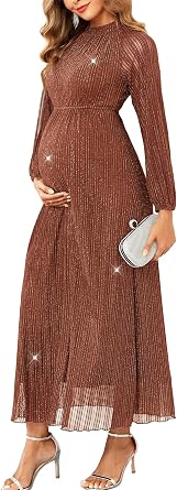 CYCLAMEN Formal Maternity Dress Sparkly Halter Neck A-Line Maxi Gown Baby Shower Pregnancy Photoshoot Wedding Guests