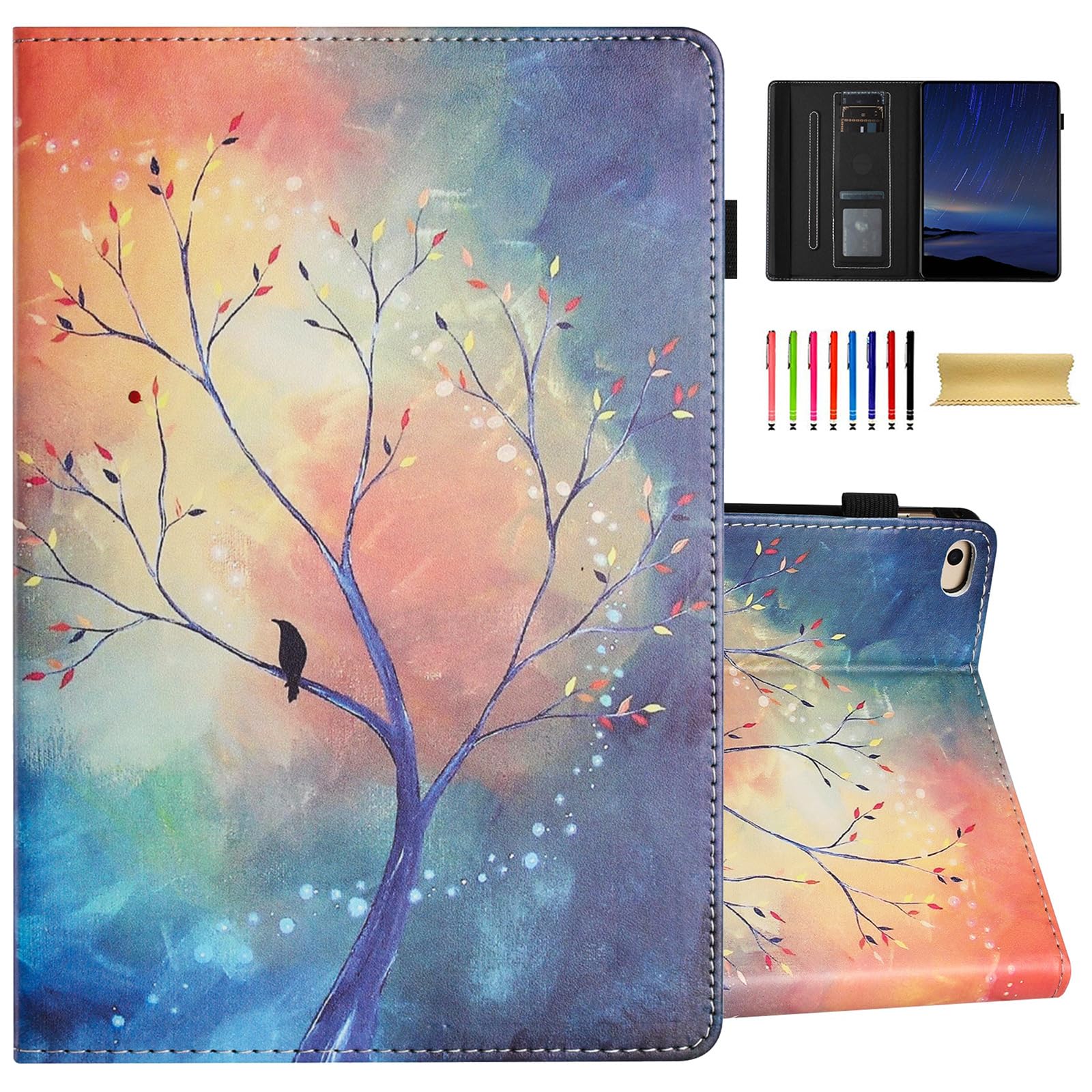 Dteck Case for iPad 6th/5th Generation 2018 2017, Lightweight Premium PU Leather Folio Stand Smart Wallet Case with Card Slots Stylus Loop Elastic