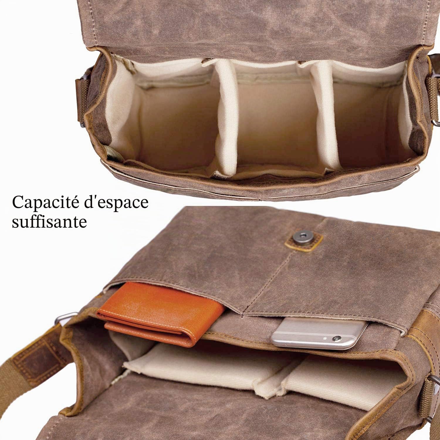 ONEGenug Sac D'appareil-Photo SLR Imperméable en Toile de Cire - Étui Vintage avec Tampon D'intercalaire