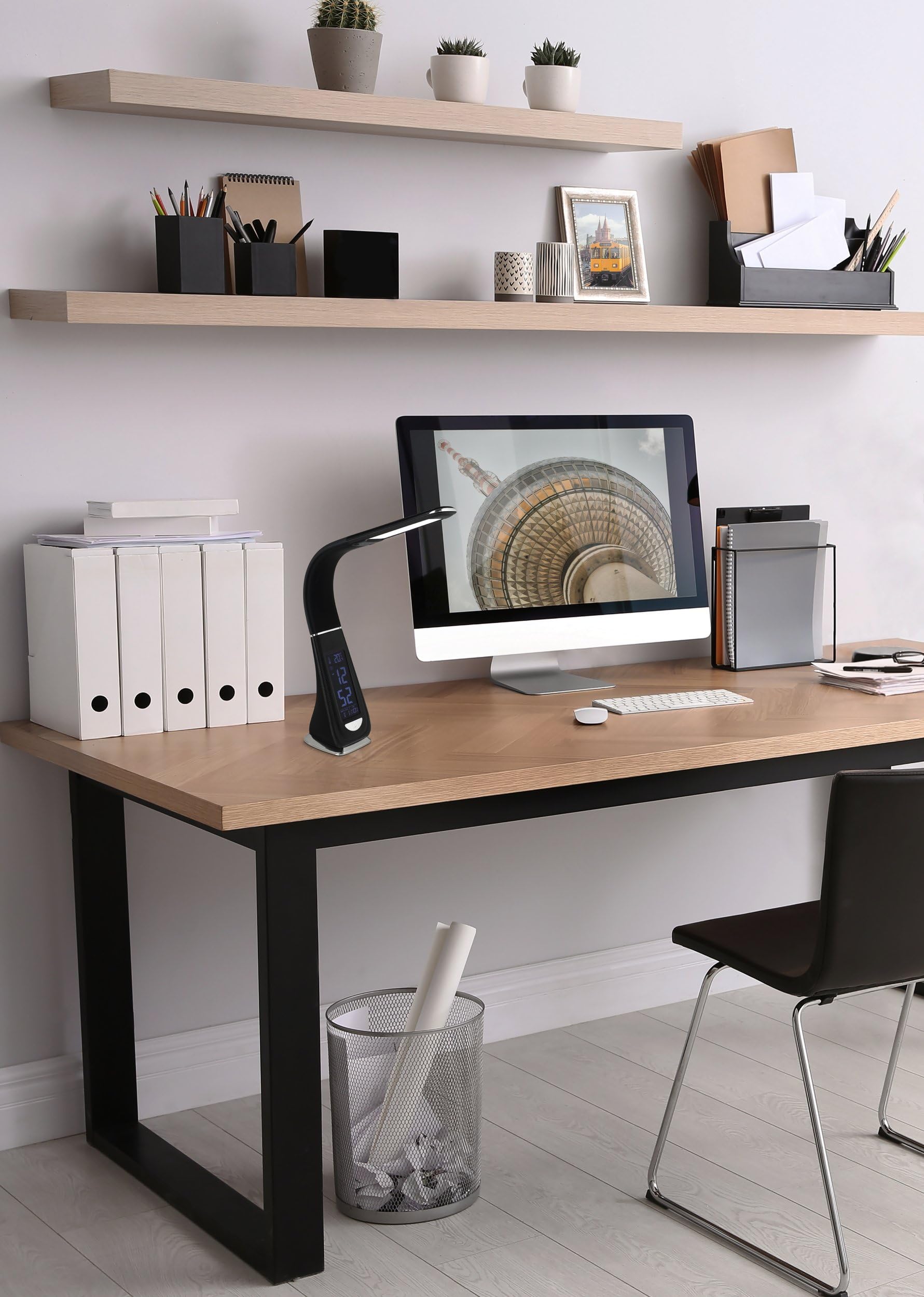 EGLO LED lámpara de mesa Cognoli, lámpara de escritorio con tacto | luz blanca neutra, regulable, pantalla informativa, despertador, lámpara de escritorio de plástico, lámpara de oficina en