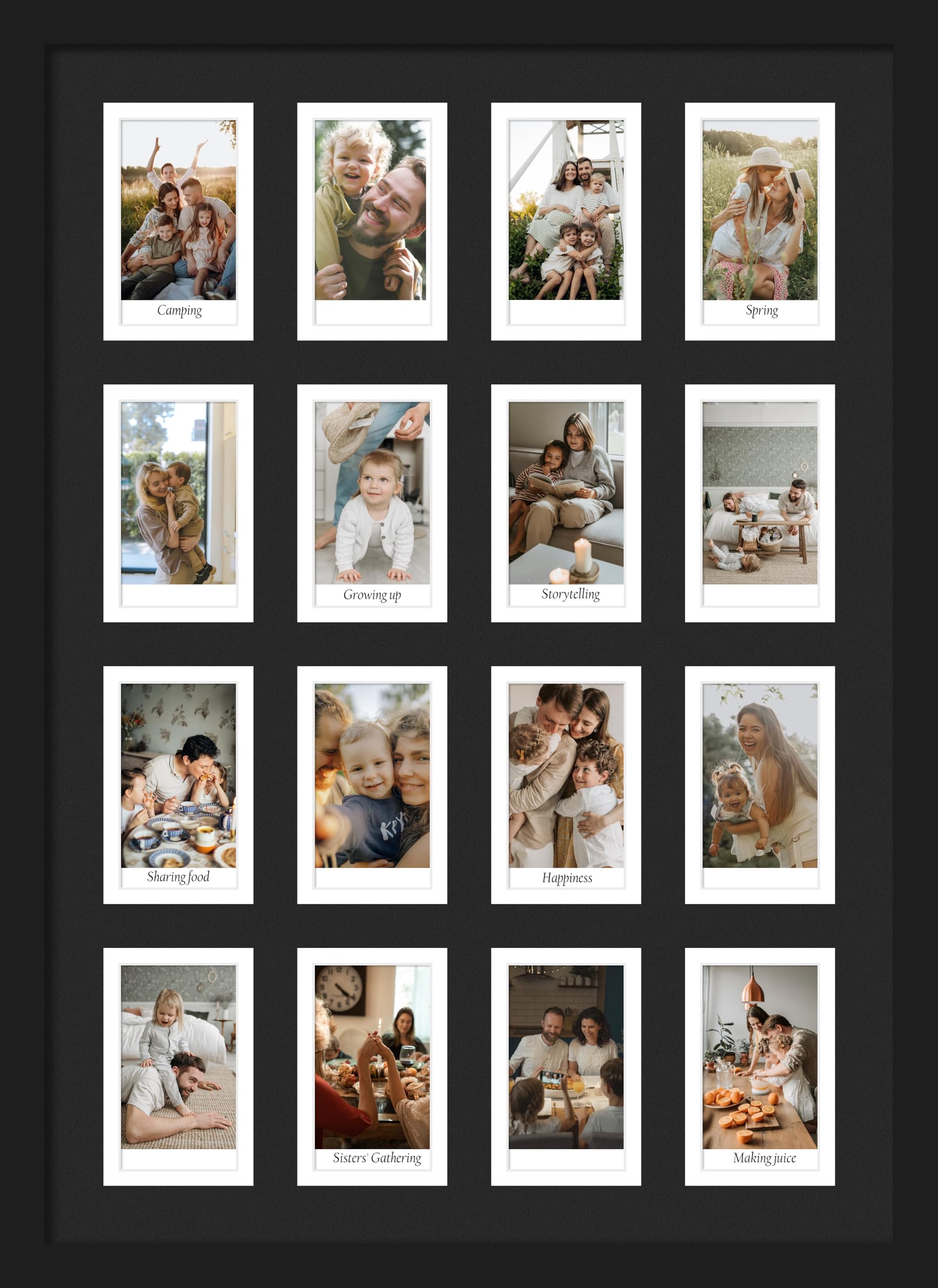 DUENPY 11.4x16.1 Polaroid collage frame for Polaroid 2x3 Mini Instant Prints Photo with 16 Openings, Mini Picture Frames Wall Display with Polished Plexiglas Balck