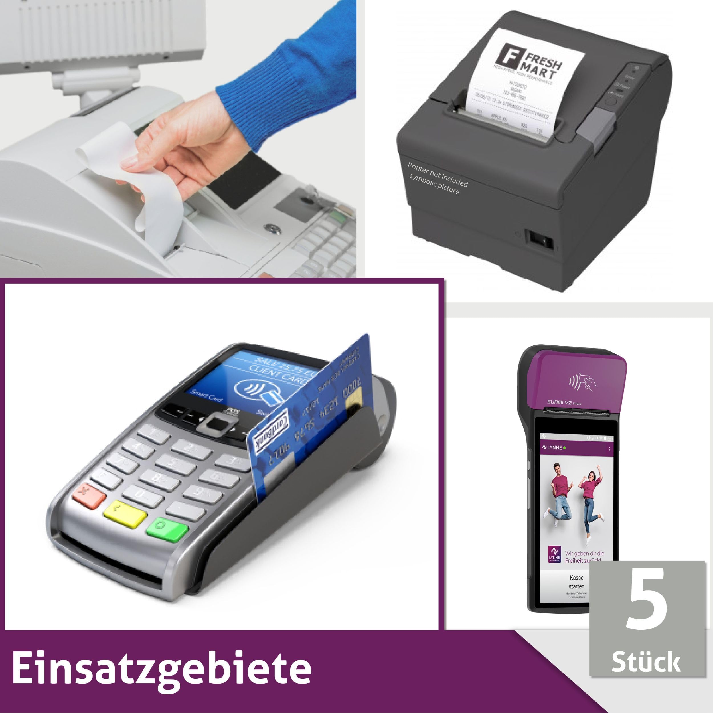 Ec-Cash rolki termiczne 57 mm x 18 m x 12 mm – rolki kasowe – papier termiczny – rolki bonkomatu – czytniki kart kredytowych (57 x 40 x 12) z tekstem obciążenia SEPA (5 rolek)