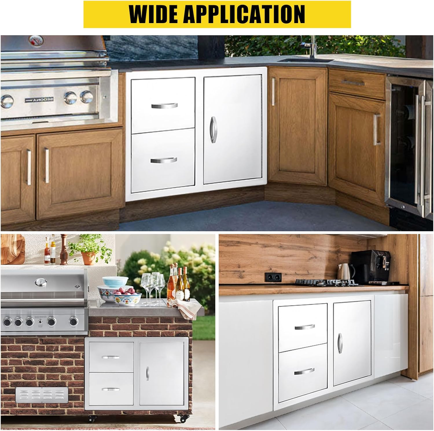 Outdoor Kitchen Drawers 33''W x 22''H x 22''D, BBQ Access Door Drawers Combo with Stainless Steel with Paper Towel Rack, for Outdoor Kitchen