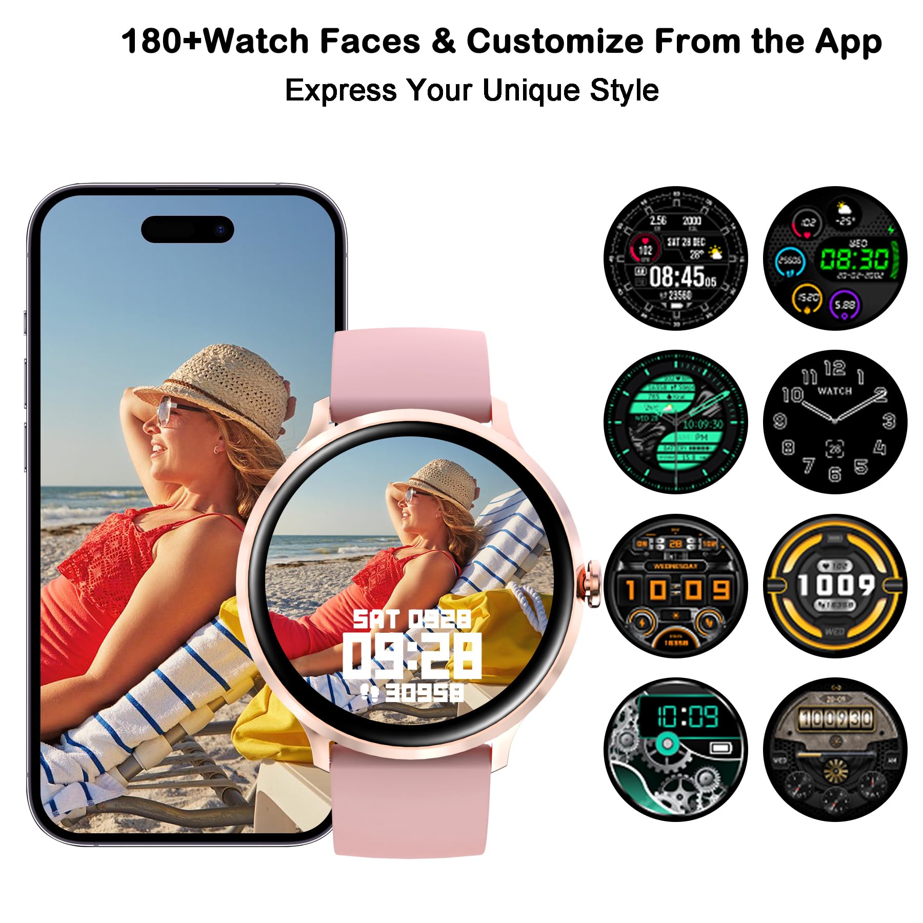 Reloj inteligente para mujer, HD de 1.20 pulgadas, funda de aleación de zinc, rastreador de actividad con SpO2/ritmo cardíaco/monitor de sueño, podómetro de seguimiento de actividad 2