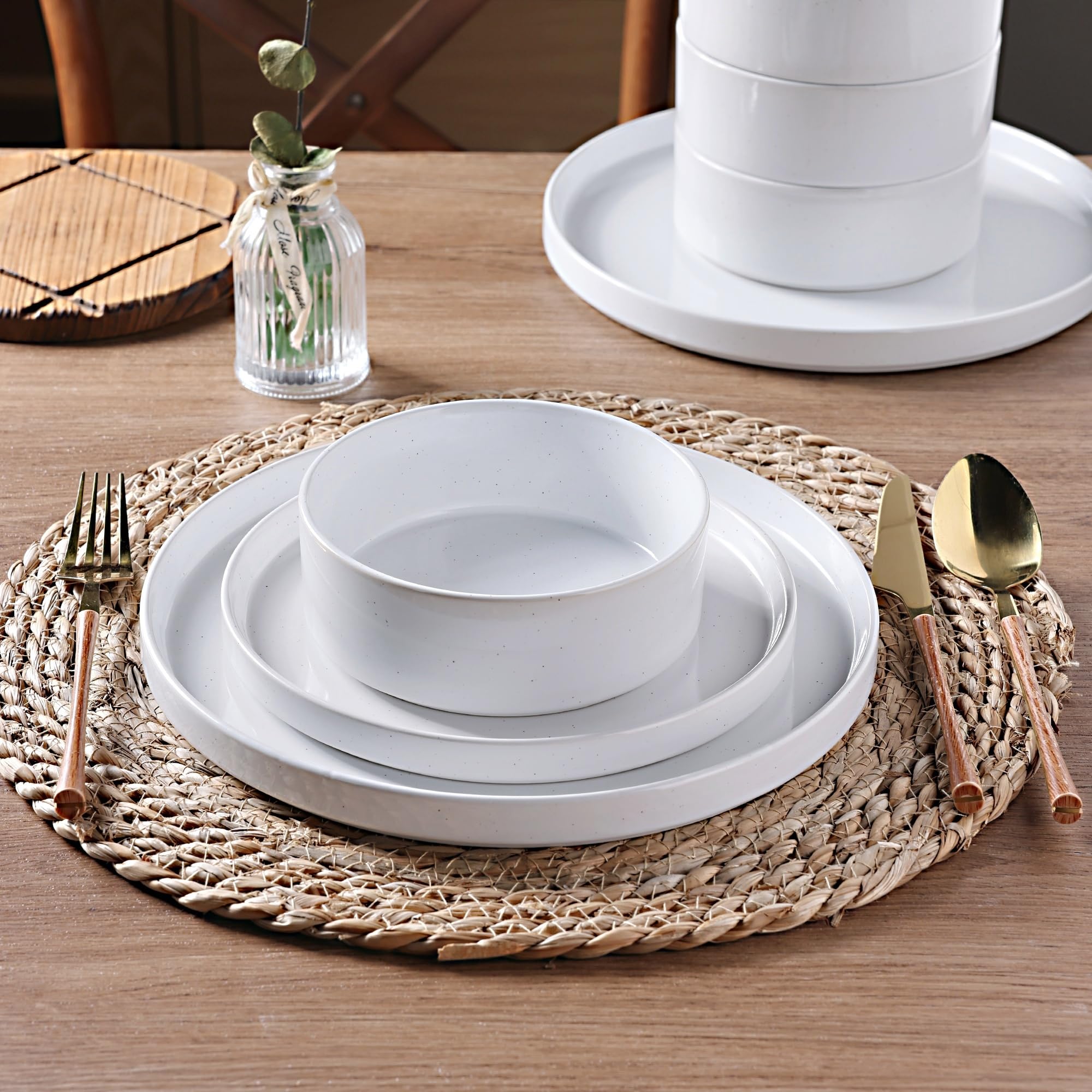 GBhome Service De Table En Céramique Pour 6 Personnes, Assiettes Et Bols En Grès Mat, Résistant