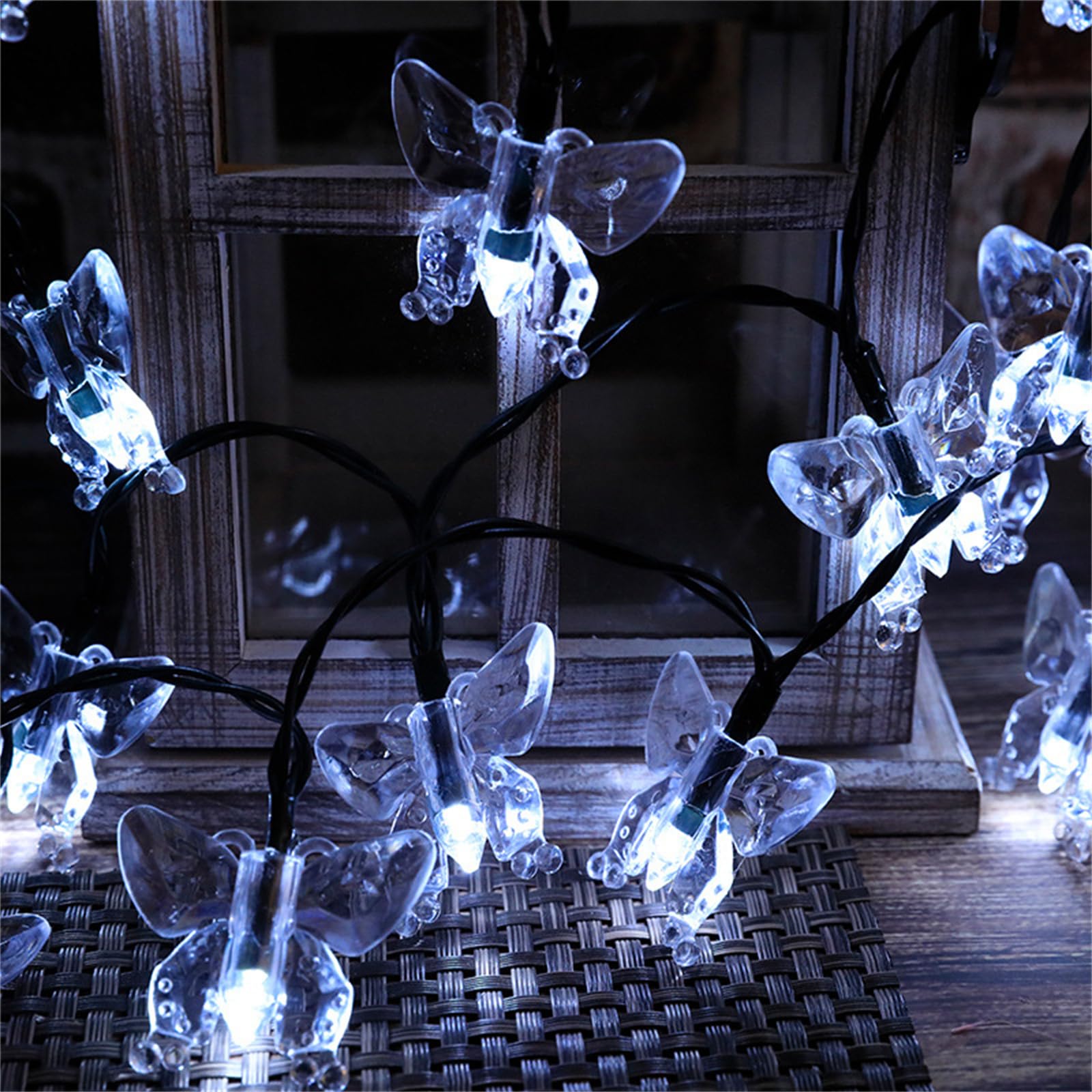FANSU LED Garden Lights, 8 Modes Indoor/Outdoor Solar String Lights, Butterfly Pattern Solar Lights Outdoor Garden,for Patio Yard Home Christmas Parties Wedding Decorations (White,7m/50 LED)