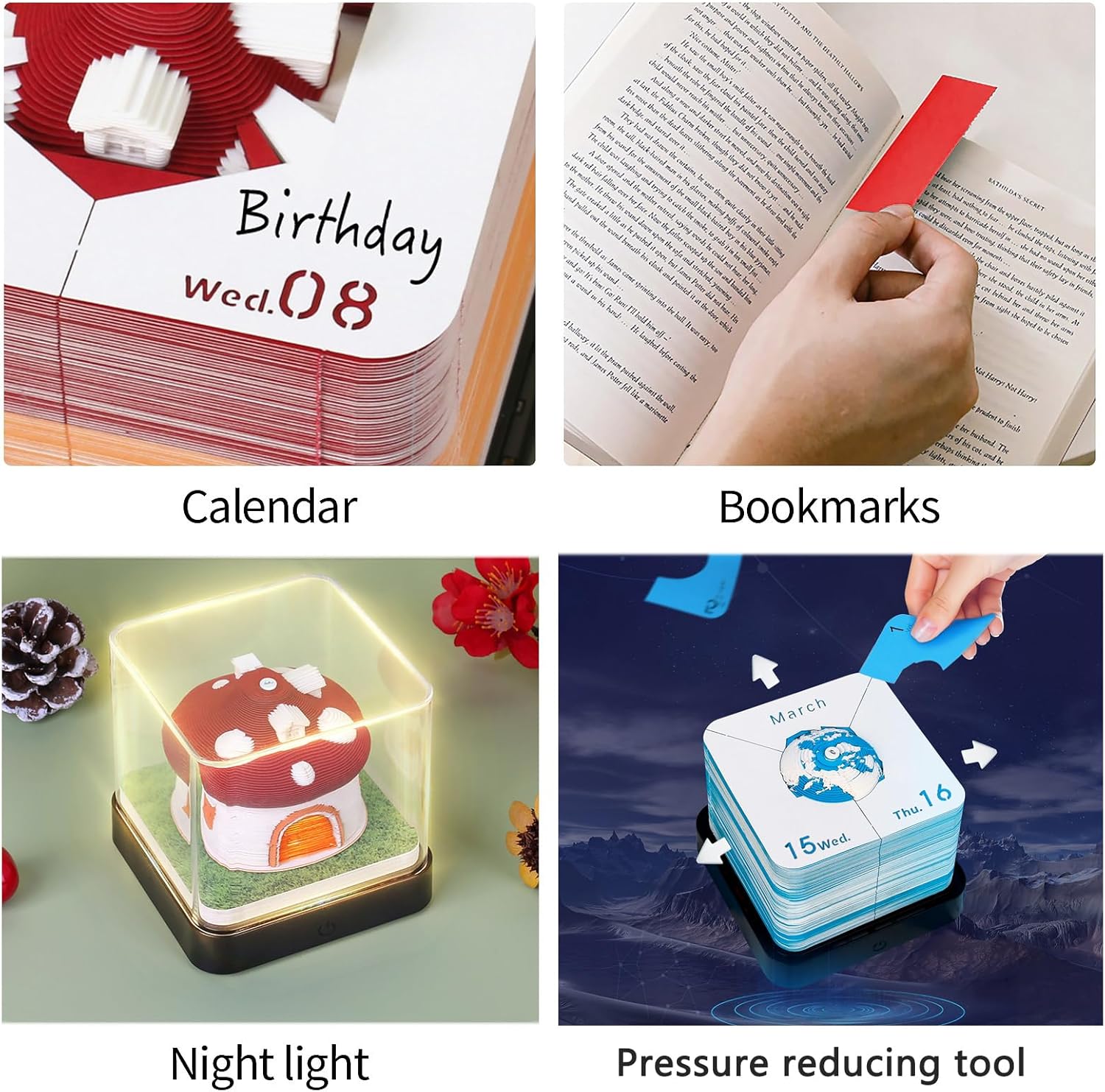 3D Calendar 2026 Time Piece Calendar Memo Pad Creative 3D Desk Calendar 2026 DIY Paper Art Notes Notepad Red Mushroom House Sculpture Gift