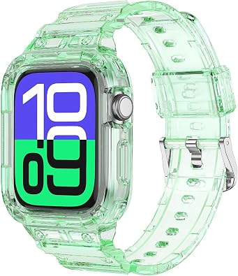 Compatible for Apple Watch Series 11 2025 Series 10 46mm 42mm Crystal Clear Glitter Band with Case Women Men Wristbands Replacement Sport Watch Strap Bracelet Bumper Cover