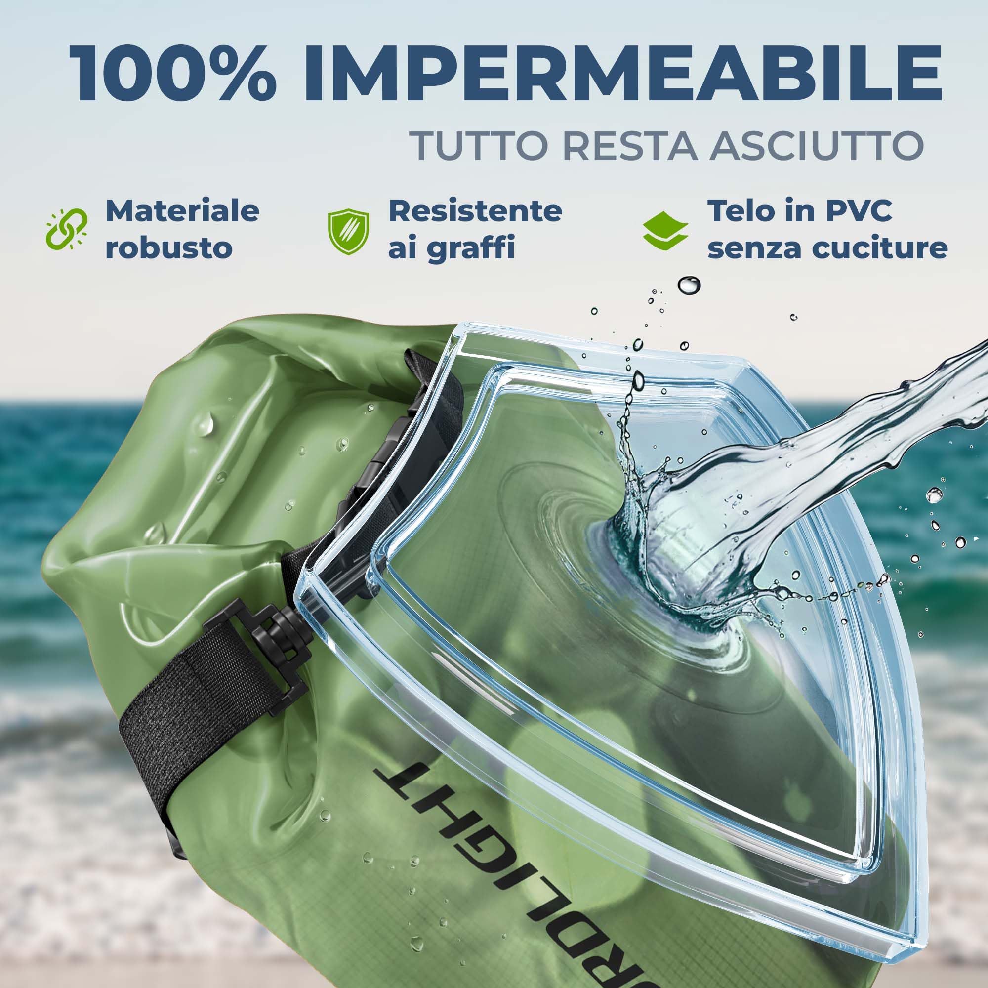 Nordlight Dry Bag Sacca Impermeabile - Zaino Impermeabile da 2l, 5l, 10l, 15, 20l, 30l, Sacca Stagna Borsa Impermeabile con Chiusura a Rotolo, Custodia Impermeabile per Cellulare e Marsupio