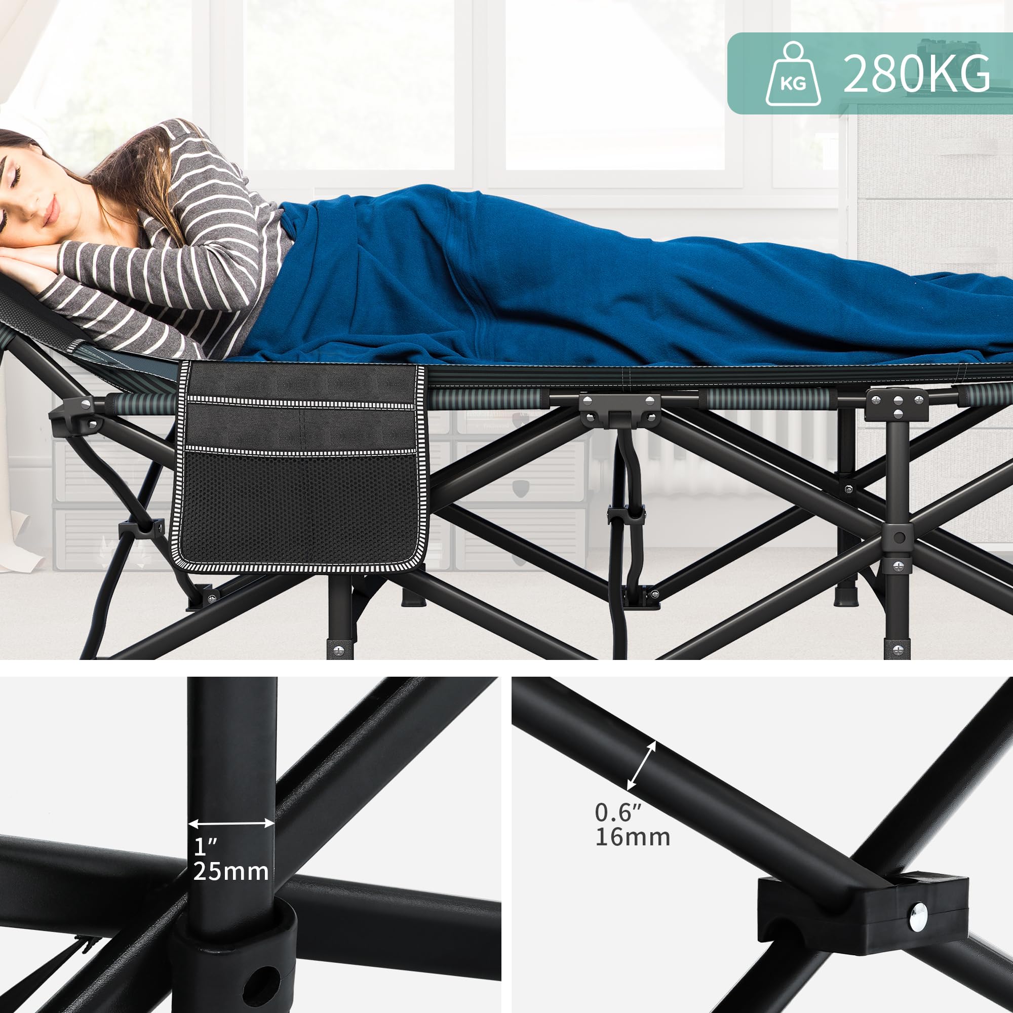 YITAHOME Feldbett Klappbar für Erwachsene, Robustes Campingbett 260 kg, Tragetasche, Schwarz
