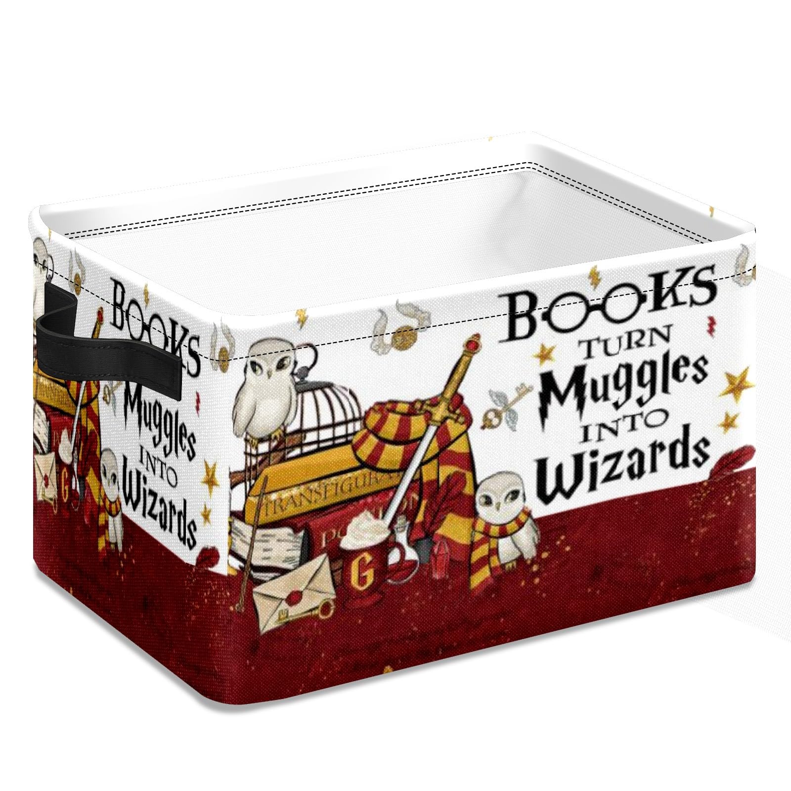 GRTARANY Book Magic Storage Basket Large Foldable Owl Storage Bin Cube Collapsible Organizer for Pantry Bedroom Decor