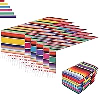 Vista 1 de Paquete de 6 caminos de mesa mexicanos de 14 x 84 pulgadas, colores arcoíris, decoración de fiesta temática mexicana grande para fiesta del Cinco