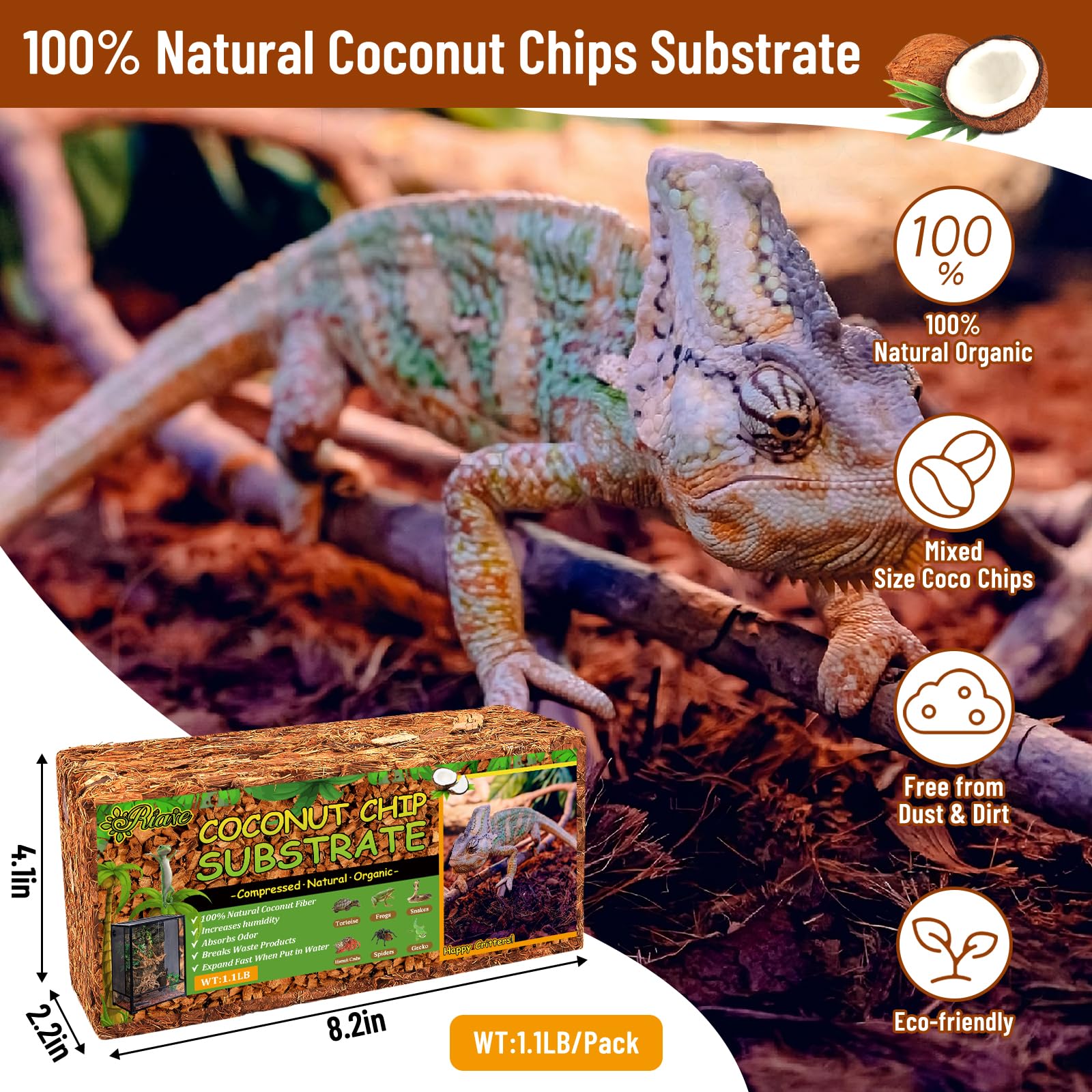 Riare 6 Pack Natural Coconut Chip Substrate For Reptiles