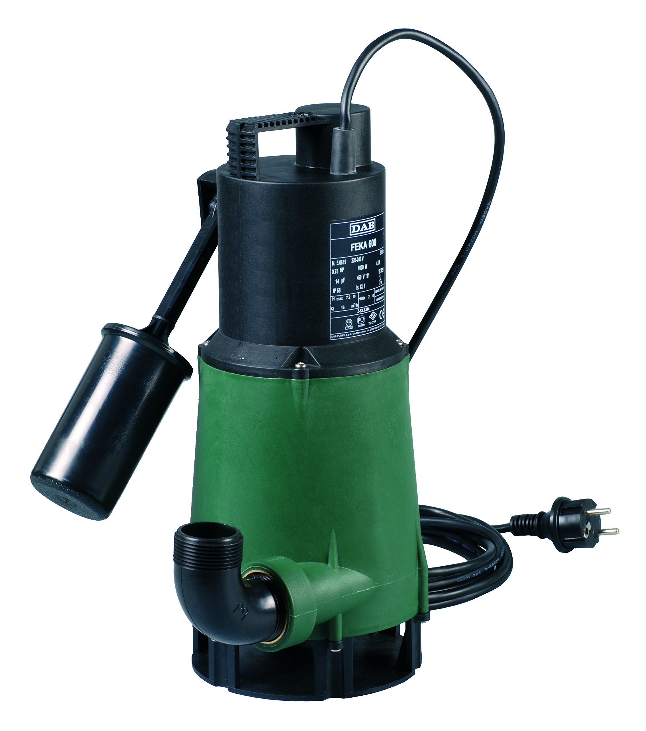 DAB, Feka 600 MA – Bomba sumergible (0.55 kW / 075 Hp) con flotador para drenaje de aguas residuales, monofásica, para uso doméstico, cód. art. 103022214