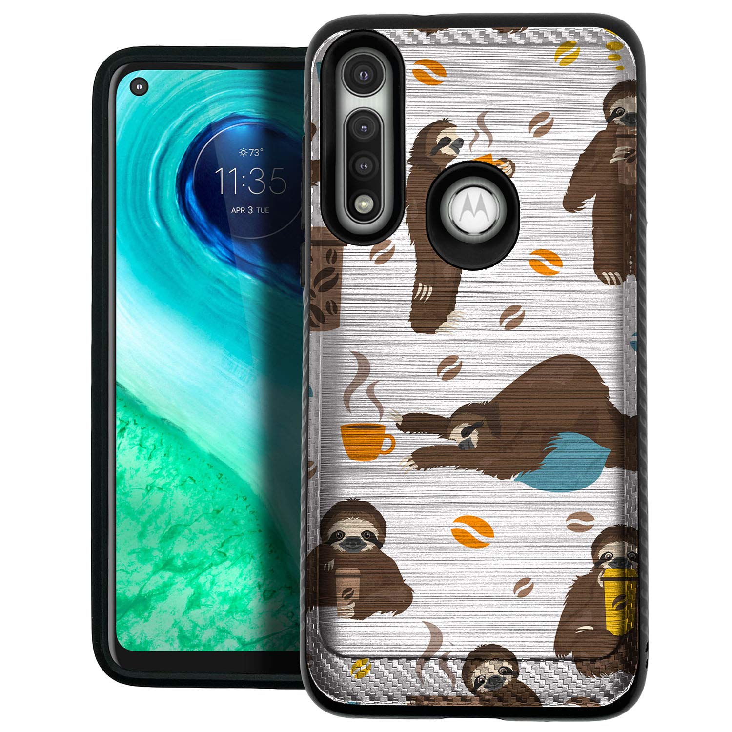 CasesonDeck Dual Layer Case Compatible with Motorola Moto G Power (2020) Case [Brushed Armor] Cool Two Piece Case Brushed Metal - Coffee Sloth