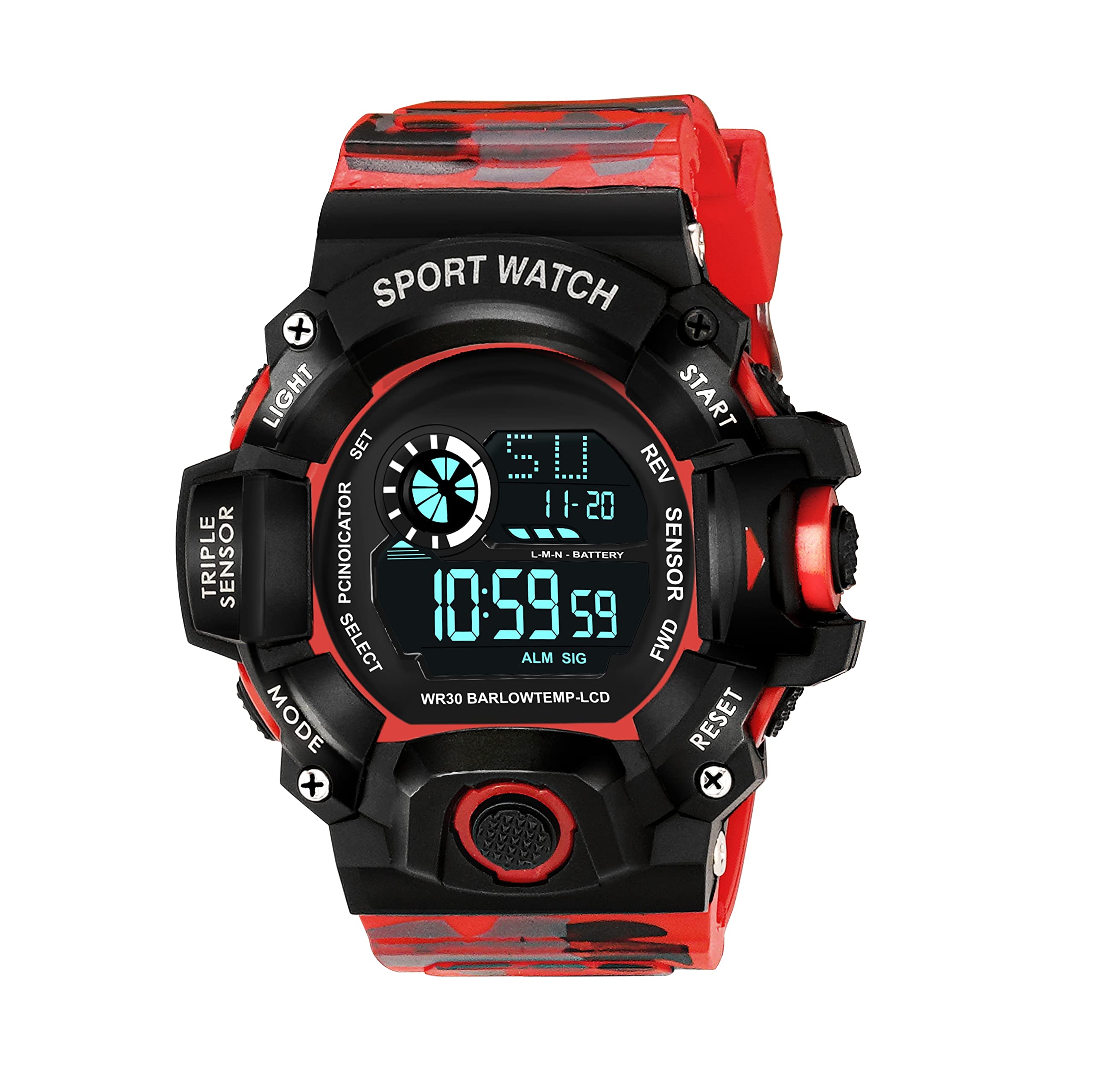 ASGARD Multi Functional Silicone Sports Digital Black Dial Men's Watch (Black Dial Red Colored Strap) (Camo Red)