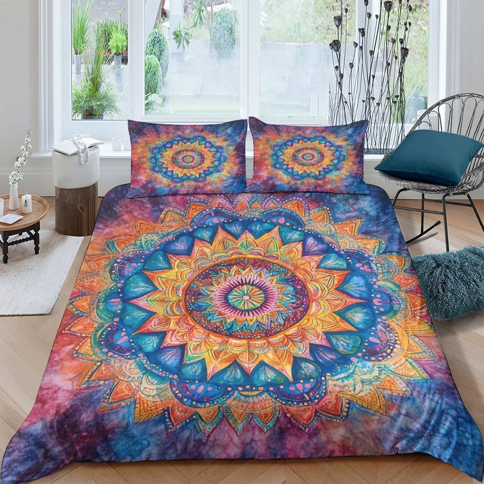 Ctjqhvkz Style-1 3D Printed Mandala Sunburst Fitted Sheet Microfiber Soft Breathable Psychedelic Art Bed Cover For Bedroom Dorm Mattress Protection Decor Single（135X200cm）