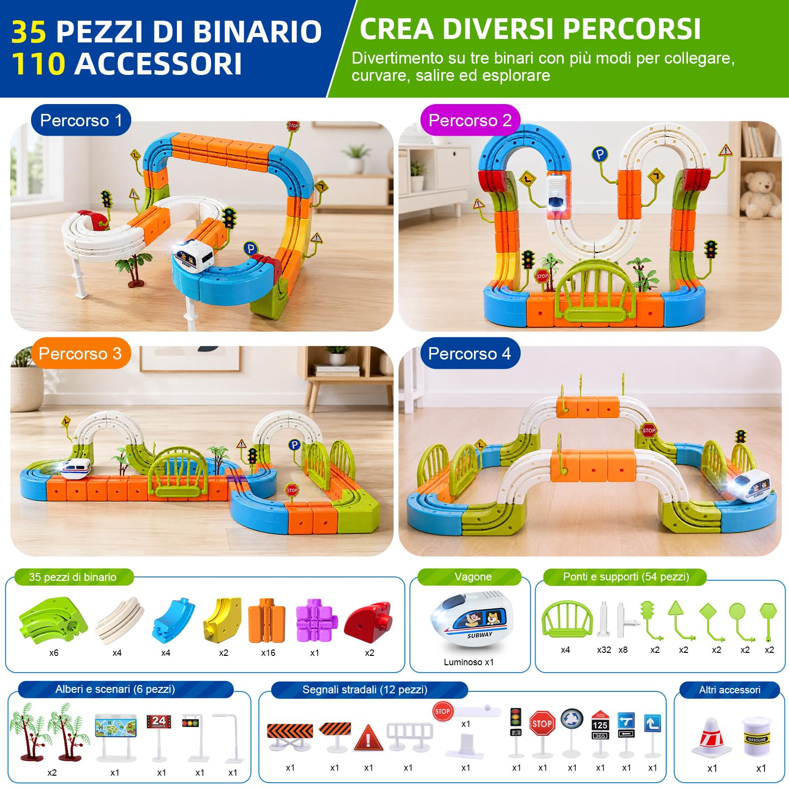 Pista ferroviaria elettrica a cubi da 145 pezzi, set trenino 3D antigravità, gioco fai da te per costruire percorsi, giocattolo educativo STEM e idea regalo creativa per bambini da 3 a 8 anni