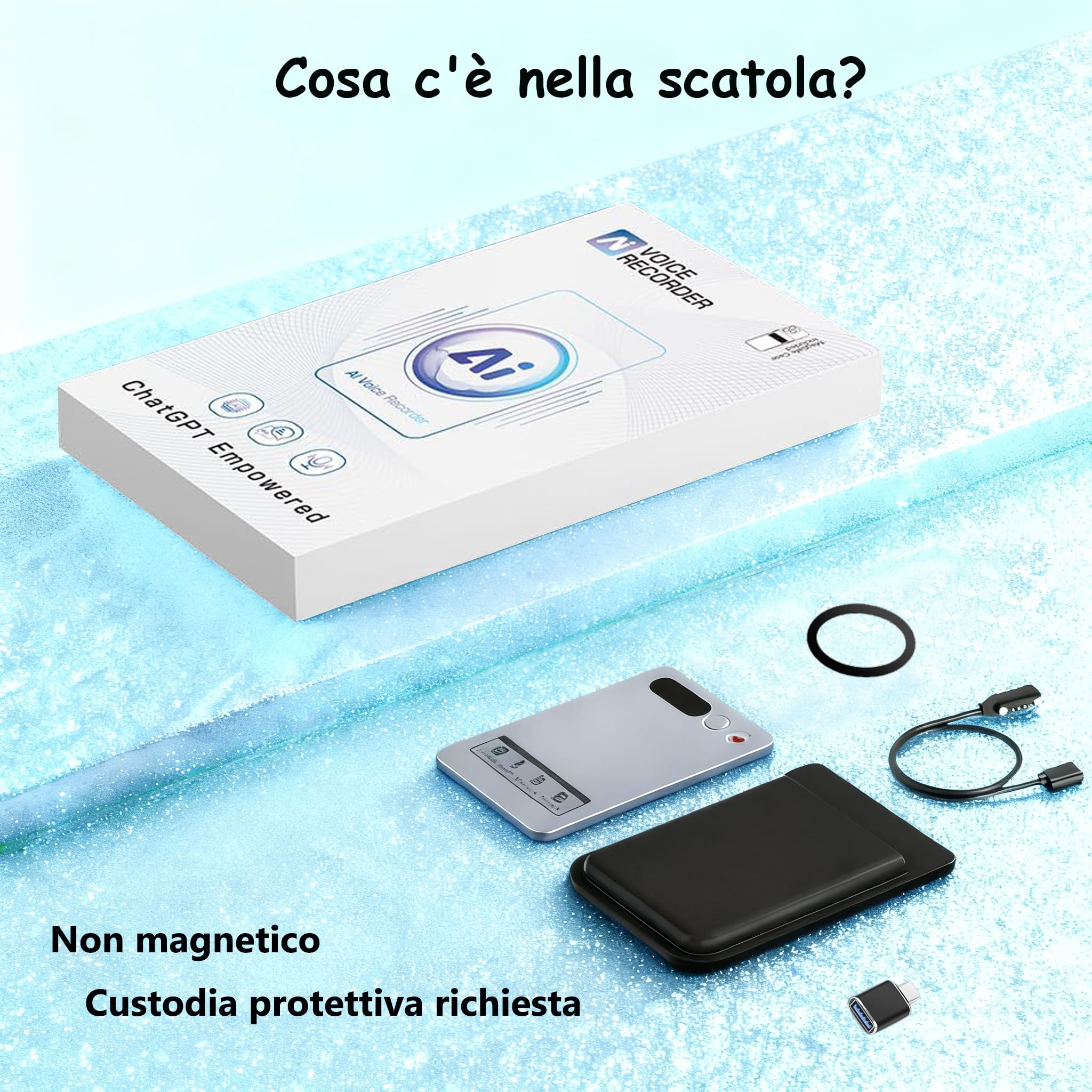 Registratore Vocale AI con Trascrizione, Mappa Mentale, Ultra Sottile Magnetico, Controllo APP, 152 Lingue, per Lezioni Riunioni Interviste