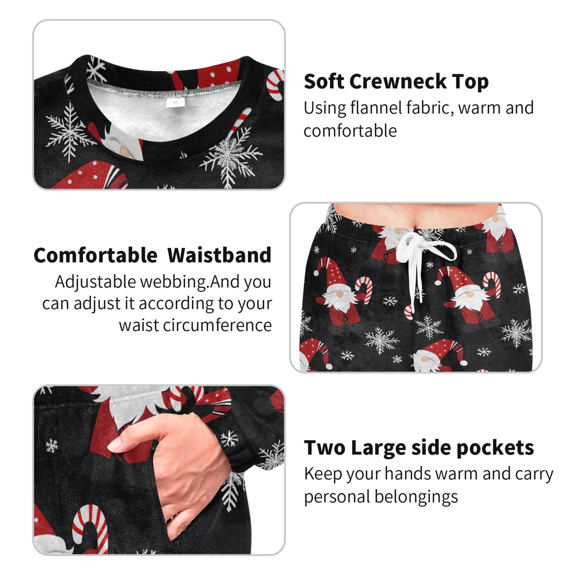 ALAZA Conjunto de pijama de forro polar para mujer, diseño de ciervo blanco, manga larga, ropa de dormir de dos piezas, ropa de dormir térmica, pijama súper suave, talla S