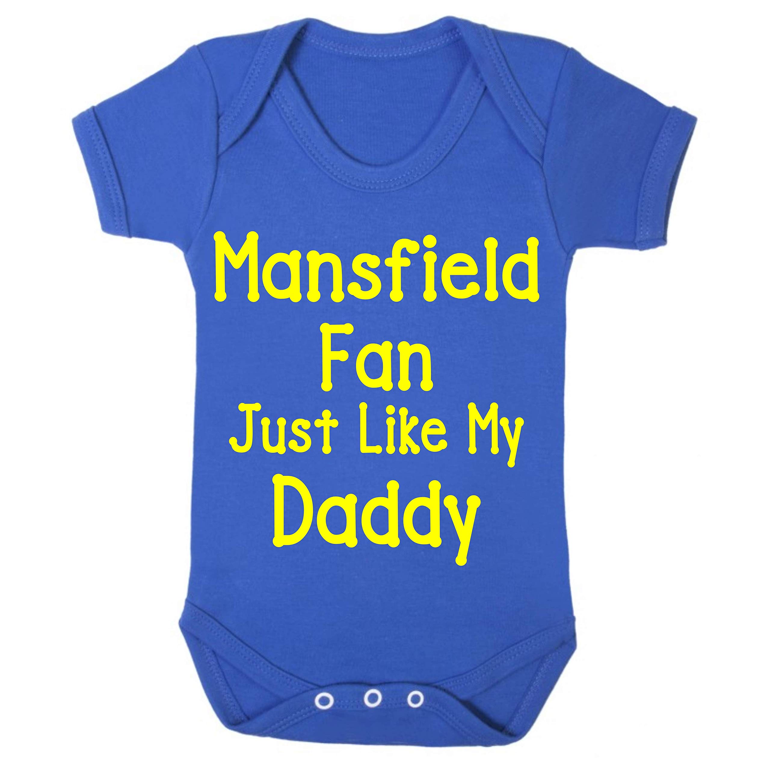 Mansfield Town Just Like Daddy Football Fan Baby Grow Vest Boy Girl Gift Romper Newborn Shower Age 3-6 Months White