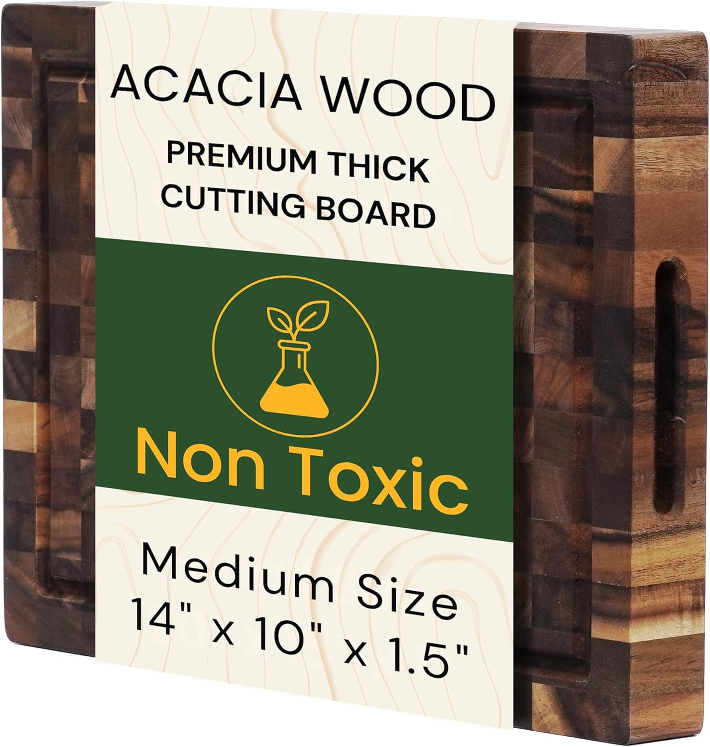 Premium Acacia Wood Cutting Board 20" x 15" x 1.5" | Extra Thick End Grain Butcher Block, Deep Juice Groove & Handles | Non-Toxic, Knife-Friendly Hardwood for Meat Carving & Serving by New M Way