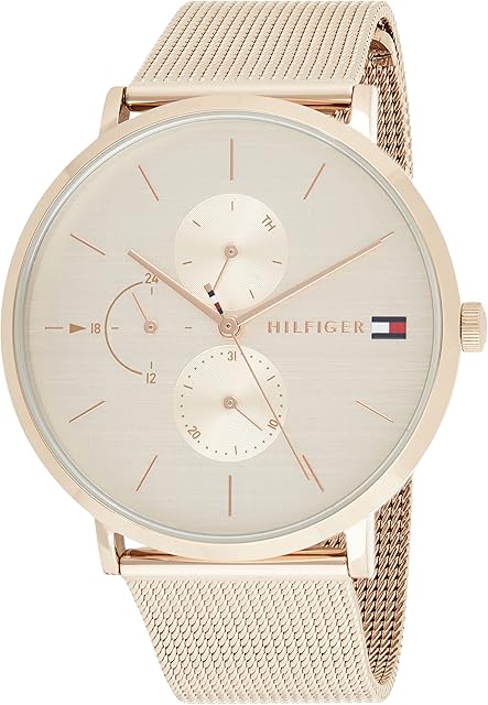 Tommy Hilfiger Analogue Multifunction Quartz Watch for Women with Rose Gold Coloured Stainless Steel Mesh Bracelet - 1781944