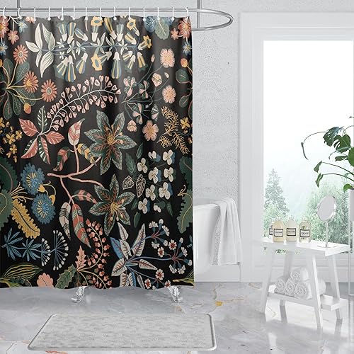 Miniatura 9 de Cortina de ducha bohemia con flores silvestres, cortina de ducha impermeable de tela con 12 ganchos, 72 x 72 pulgadas