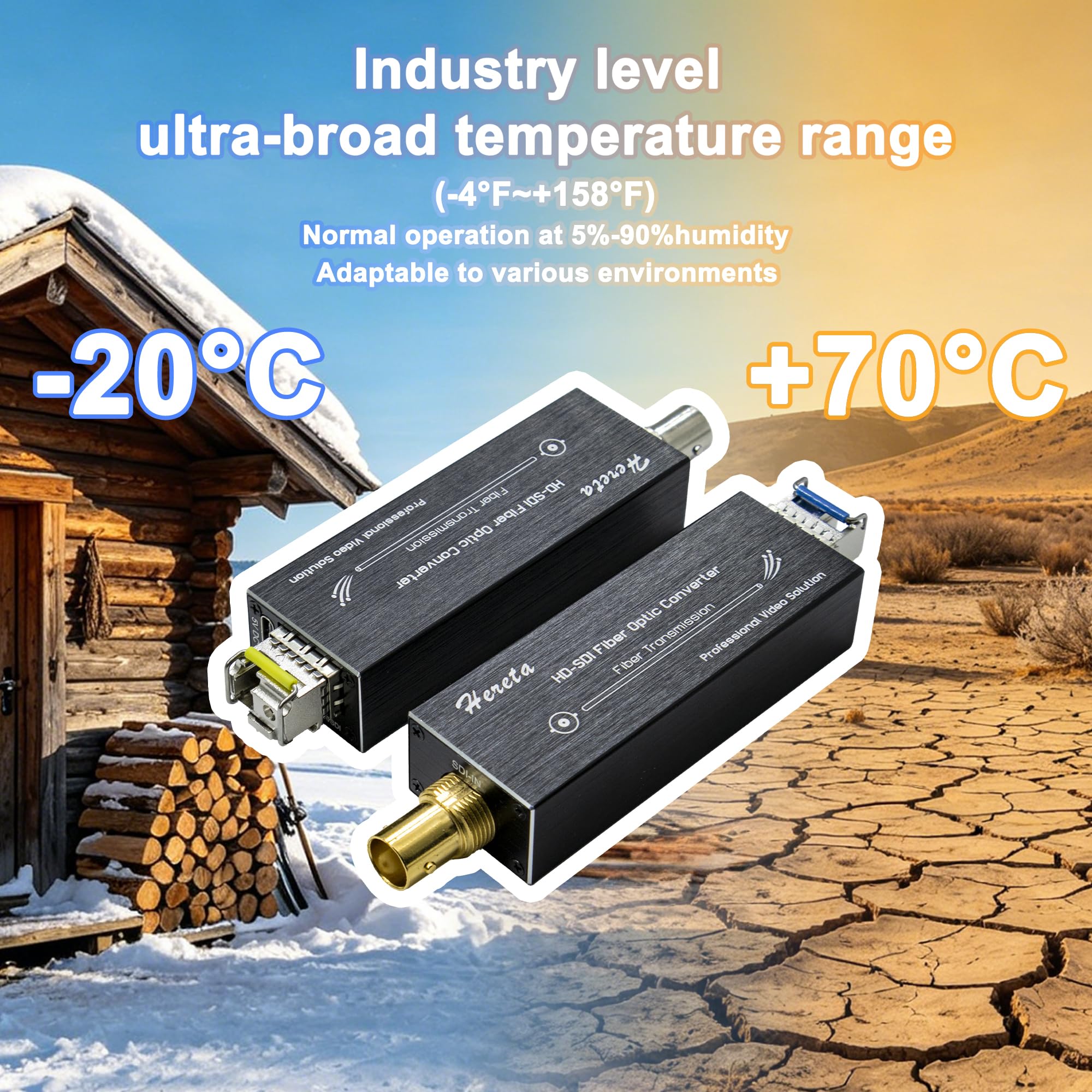 Mini extension de fibre HD-SDI, rallonge vidéo 1080p, kit convertisseur de fibre avec module SFP jusqu'à 20 km sur monomode, émetteur-récepteur optique avec alimentation de type C, non compressé, sans