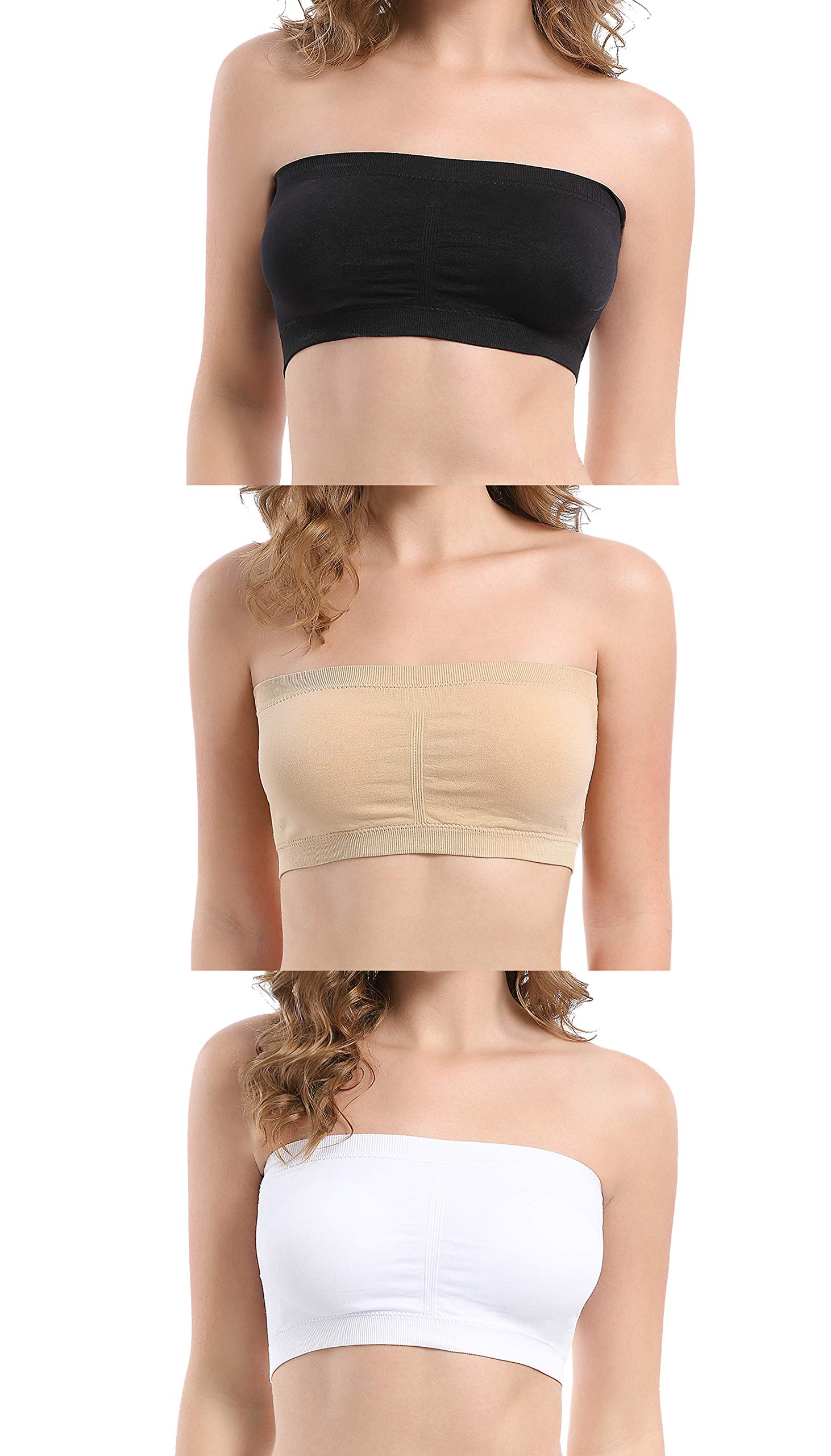 Tamlien Women's Strapless Bralette,Seamless Bandeau Stretchy Tube Top Bra Padded Bralette 3/4 Pack