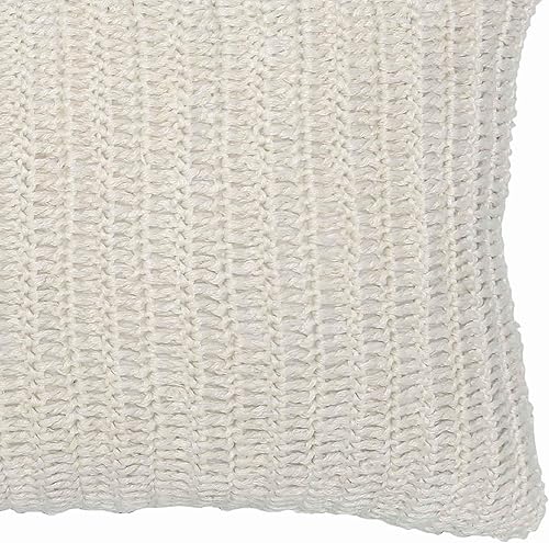 Miniatura 4 de Benjara - Almohada rectangular de tela con detalles tejidos a mano, color blanco