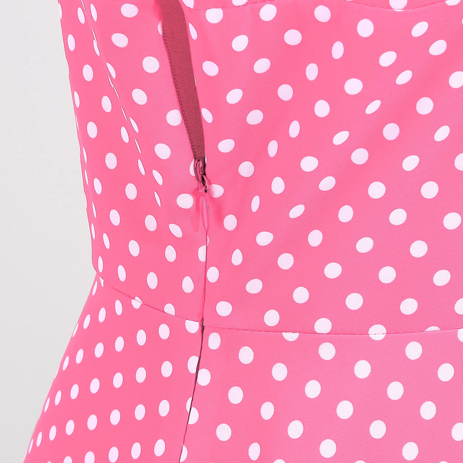 Robe de cocktail vintage à manches courtes et col en V pour femme - Style années 50 et 60 - Rockabilly - Robe midi, Rose à pois, XX-Large