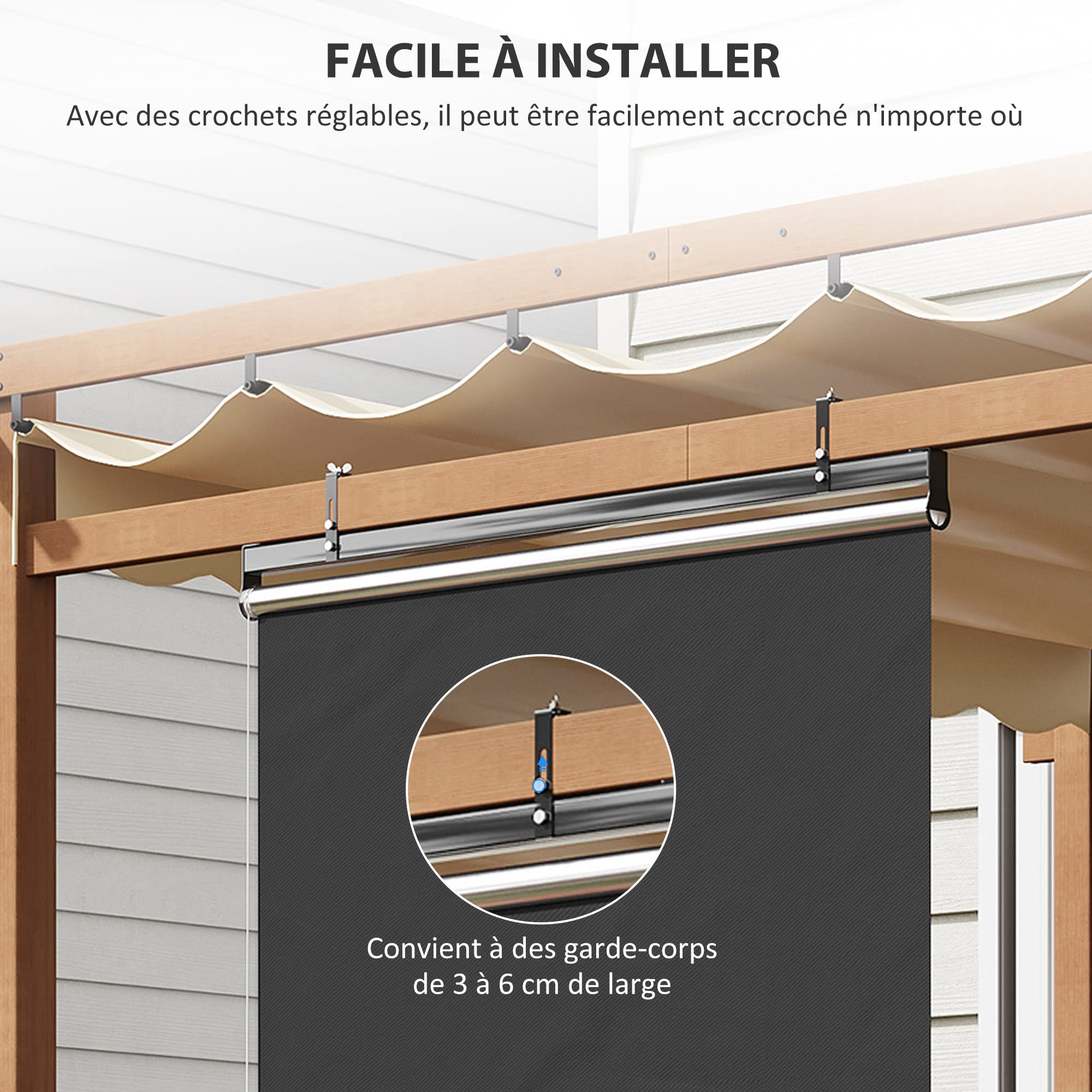 Outsunny Store Extérieur Vertical Rétractable 124L x 222H cm Gris Foncé | Manuel, Store Pare-Soleil Enroulable, Installation sans Perçage, Alu., Polyester Haute Densité